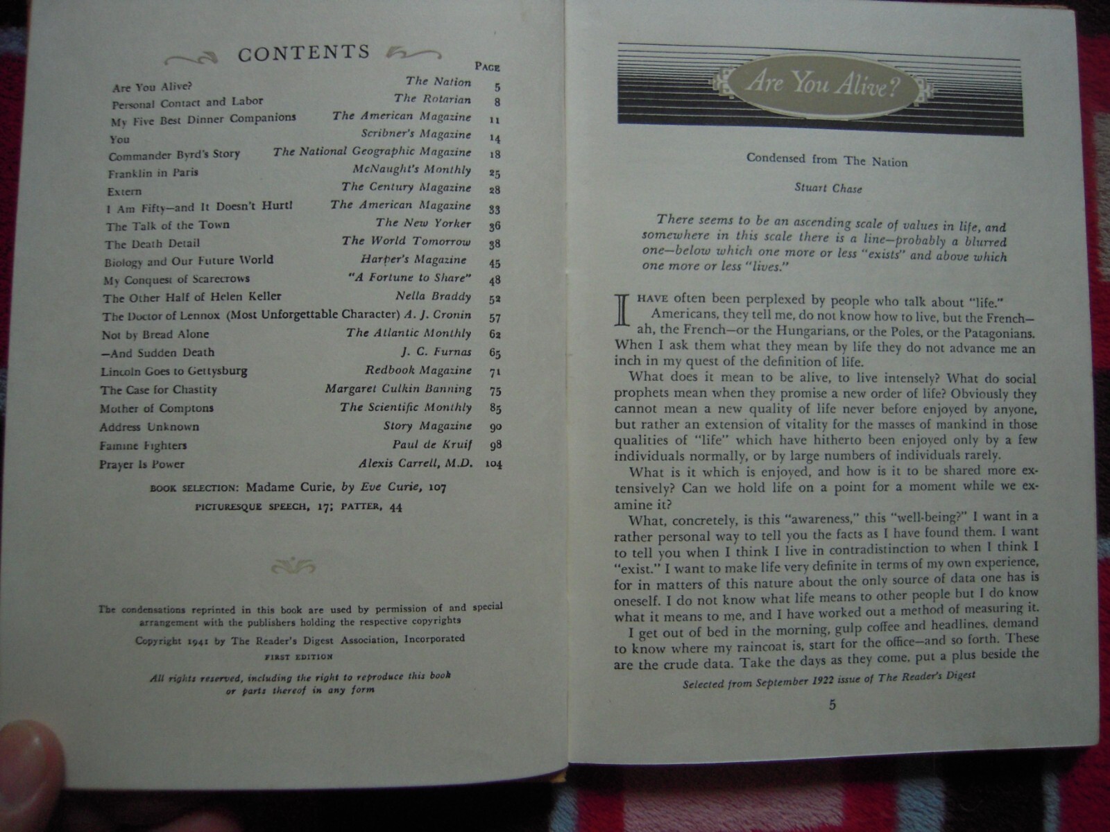 VTG 1941 THE READER’S DIGEST 20TH ANNIVERSARY ANTHOLOGY FIRST EDITION 123 PAGES