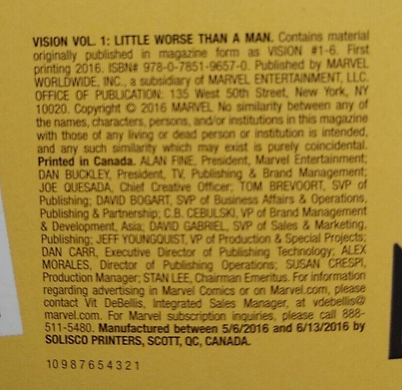 Vision #1 Little Worse Than Human – King / Walta – 2016 – 1st Printing Paperback