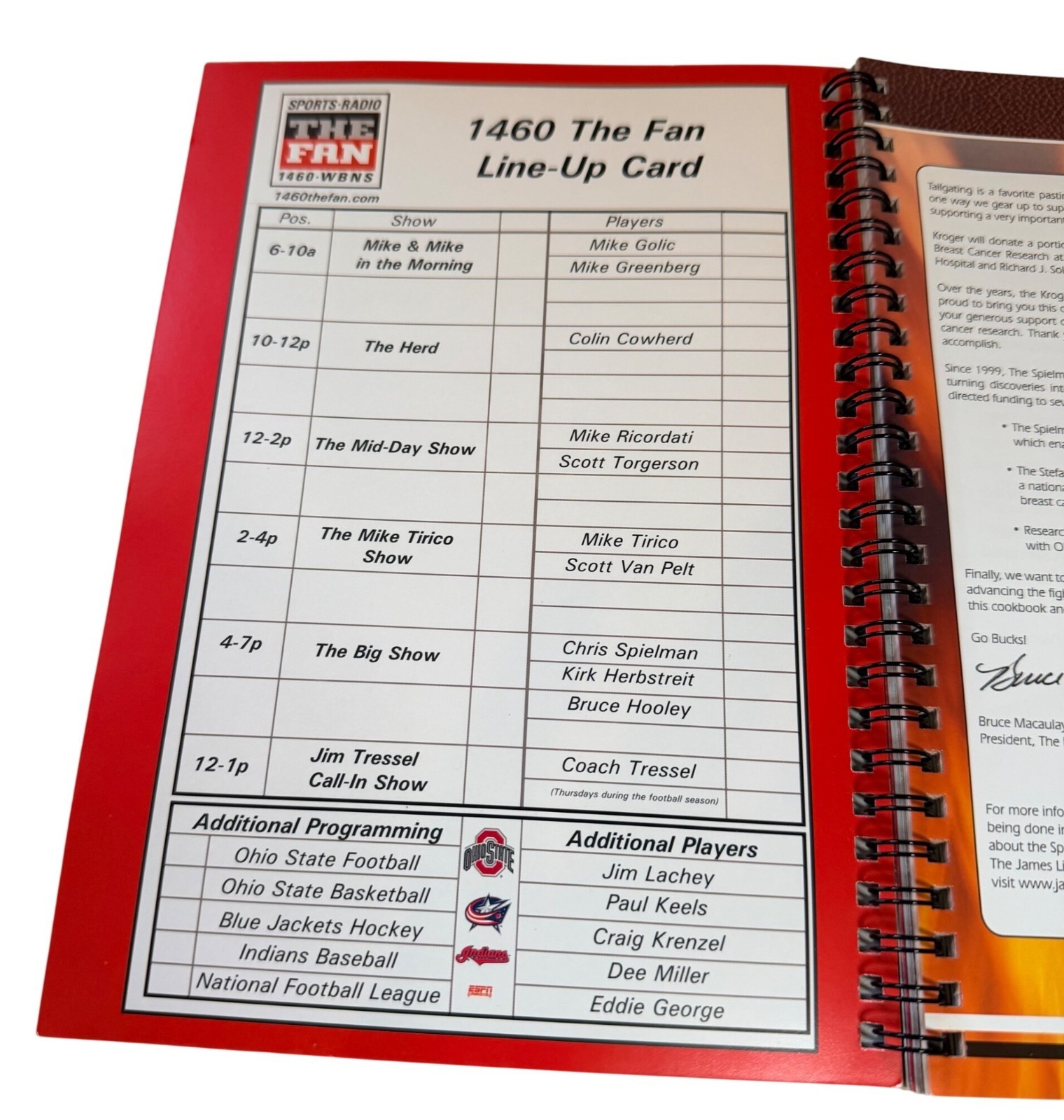 1460 The Fan Tailgate Cookbook OSU Buckeyes Brutus Kroger Spiral Bound Celebrity