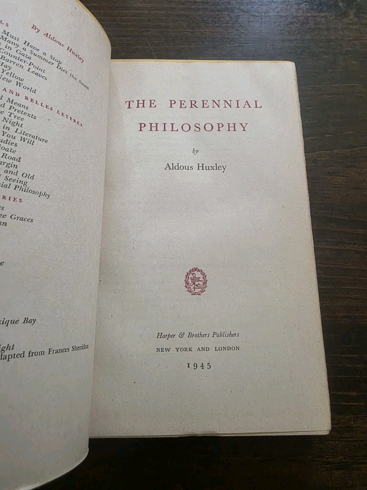 The Perennial Philosophy by Aldous Huxley Hardcover, First US Edition (1945)