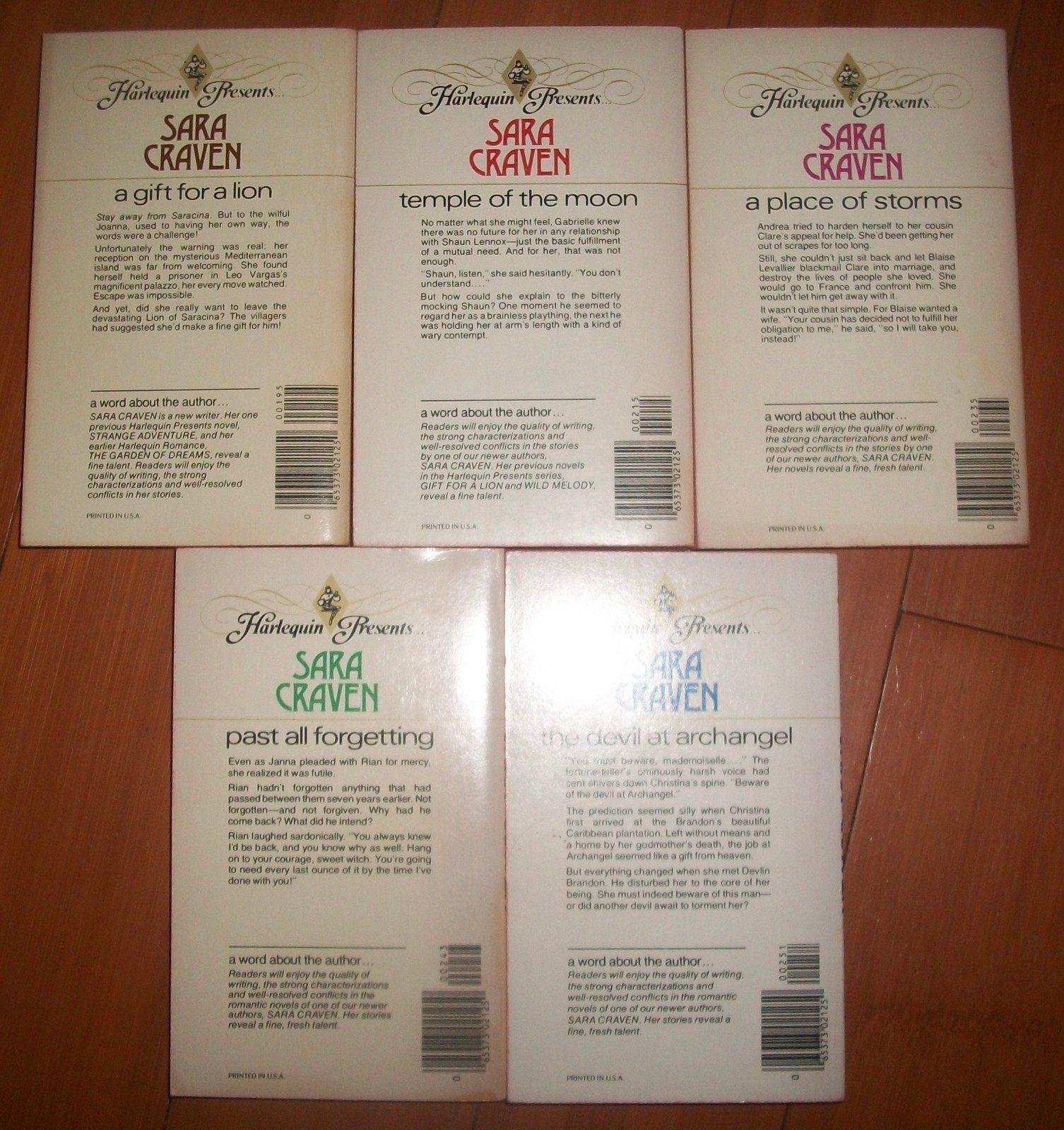 Sarah Craven 5 Romance Novels 1977 1978 Harlequin Presents Lion Devil Moon Storm