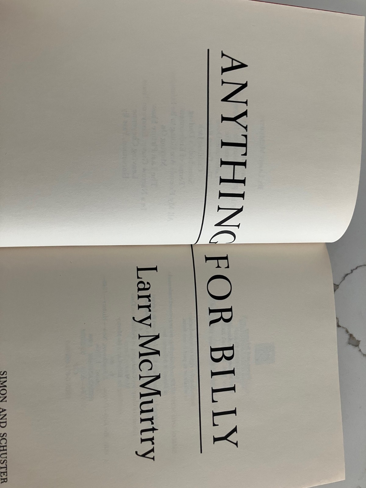ANYTHING FOR BILLY by Larry McMurtry – 1988 First Edition, 1st Printing HCDJ