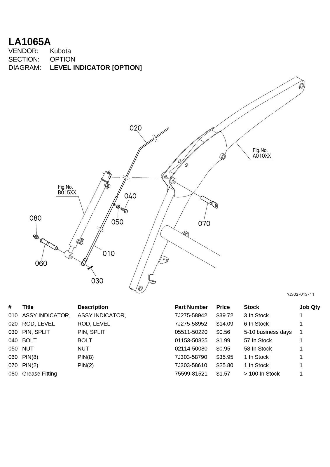 KUBOTA LA1065A FRONT LOADER ILLUSTRATED PARTS LIST MANUAL – WIRE BIND – COVERED