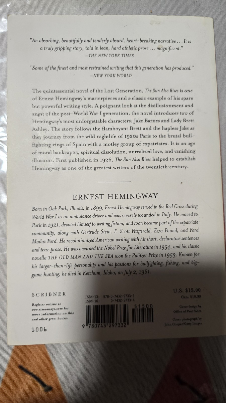 Ernest Hemingway Sun Also Rises Authorized Edition Trade Paperback 2006 Scribner