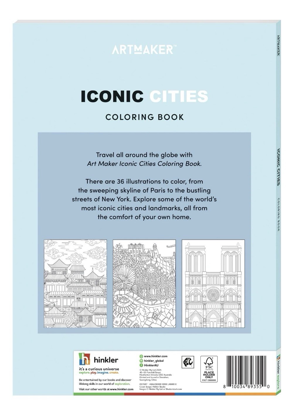 Hinkler Art Maker Iconic Cities Coloring Book, Ages 12 and up, 72 Pages