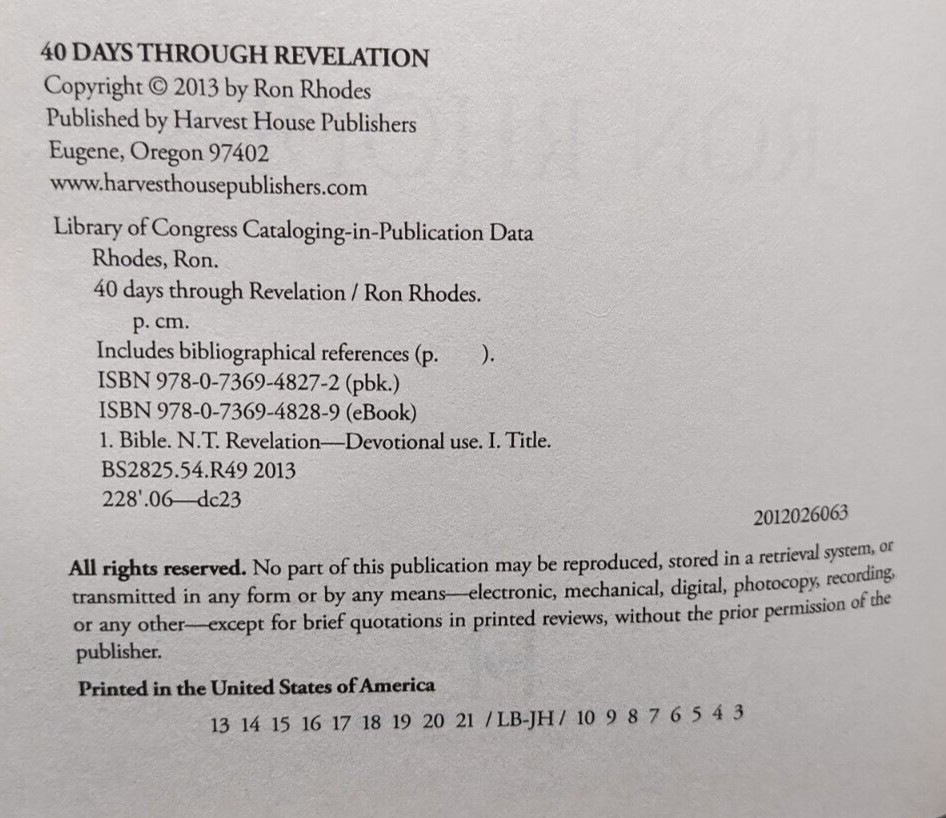 40 Days Through Revelation Ron Rhodes 2013 Prophecy Bible Study PB VG