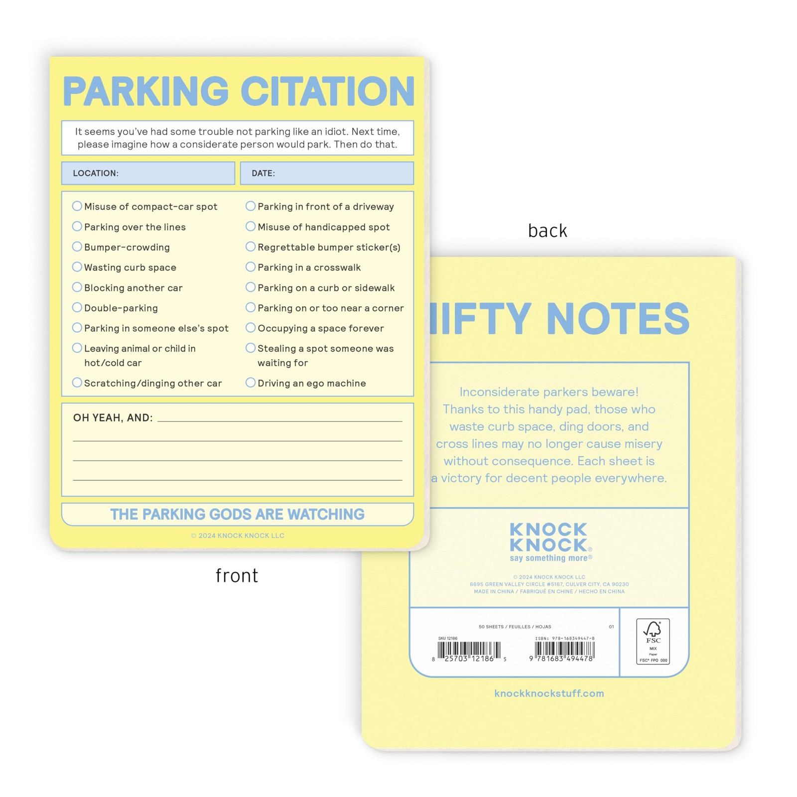 Knock Knock 1-Count Parking Citation Nifty Note Pad Fake Parking Ticket Pad P…