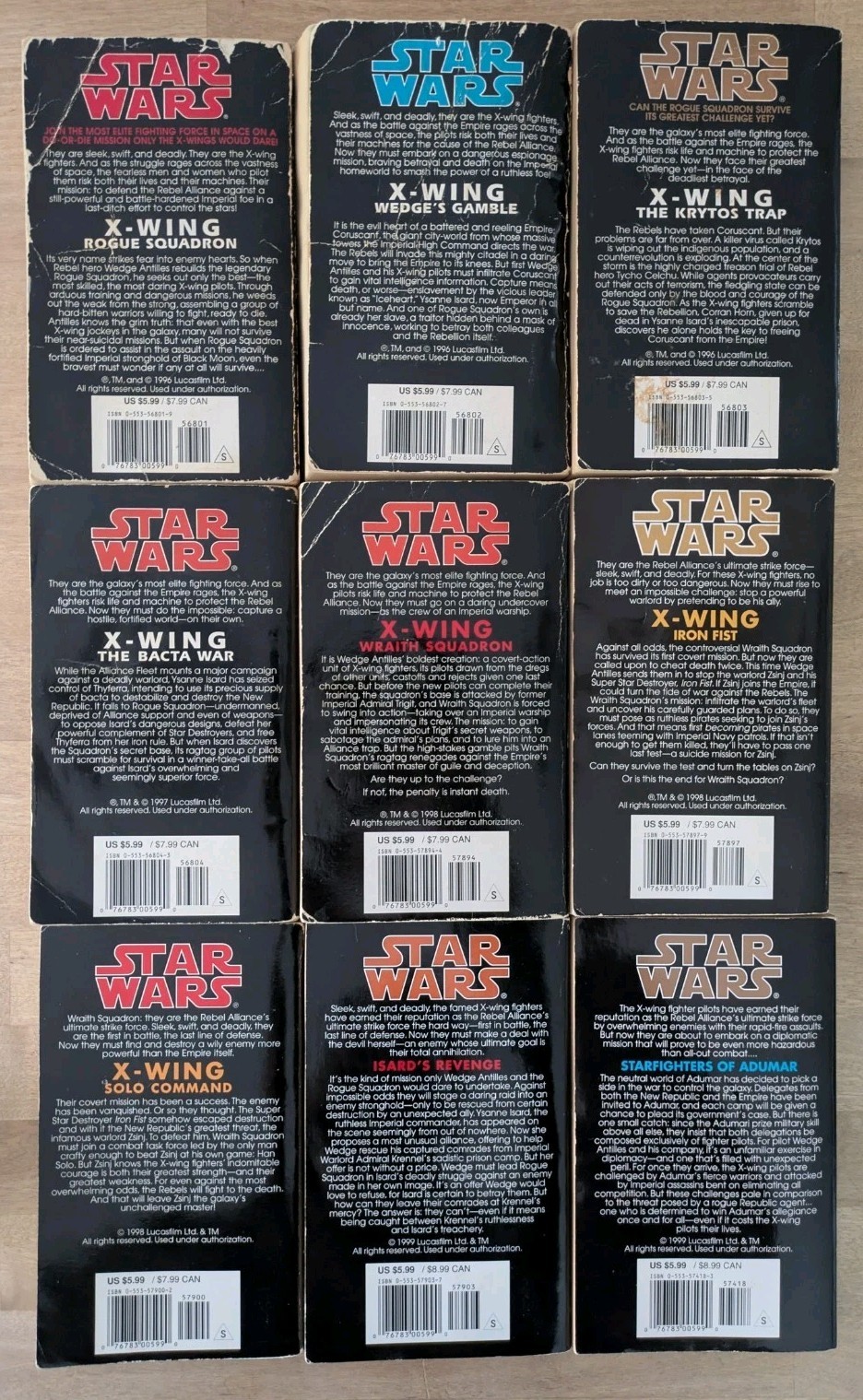 Star Wars X-Wing Complete Book Series 1-9 Paperback Lot Set Stackpole Allston