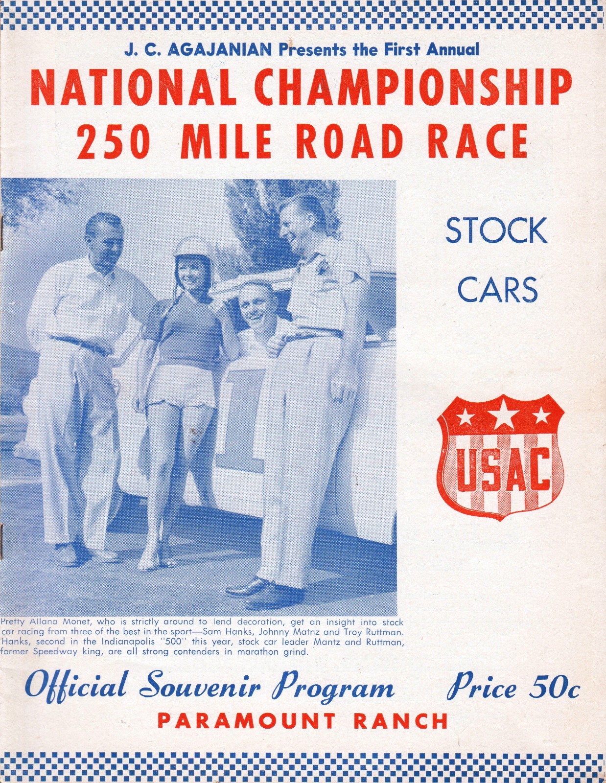 1956 Paramount Ranch USAC Stock Car Racing Program – Very Rare – Free Shipping