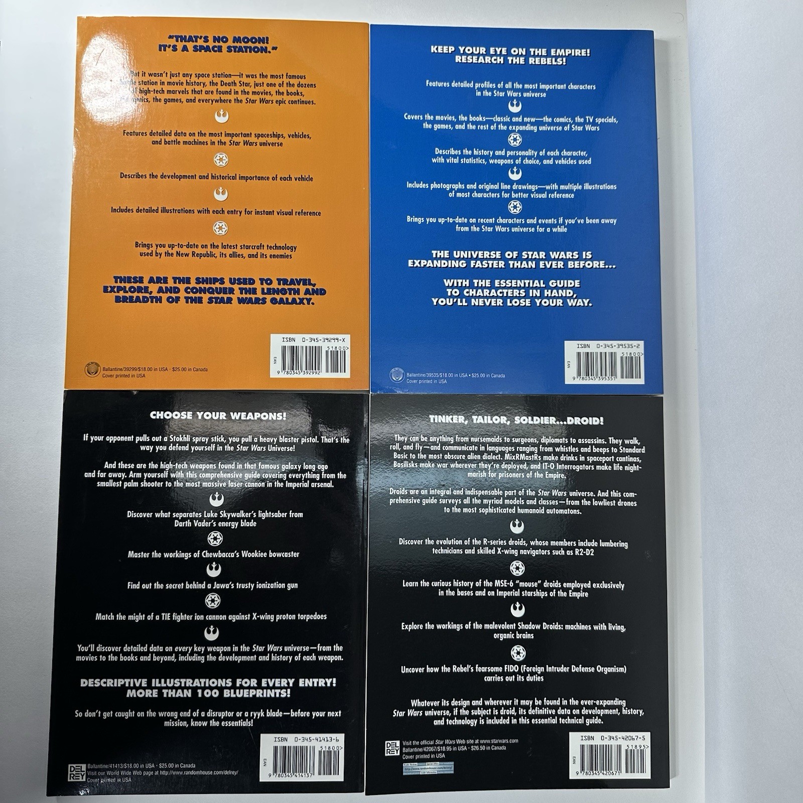 Star Wars Essential Guide, Lot of 4 Books, Various Authors, Like New