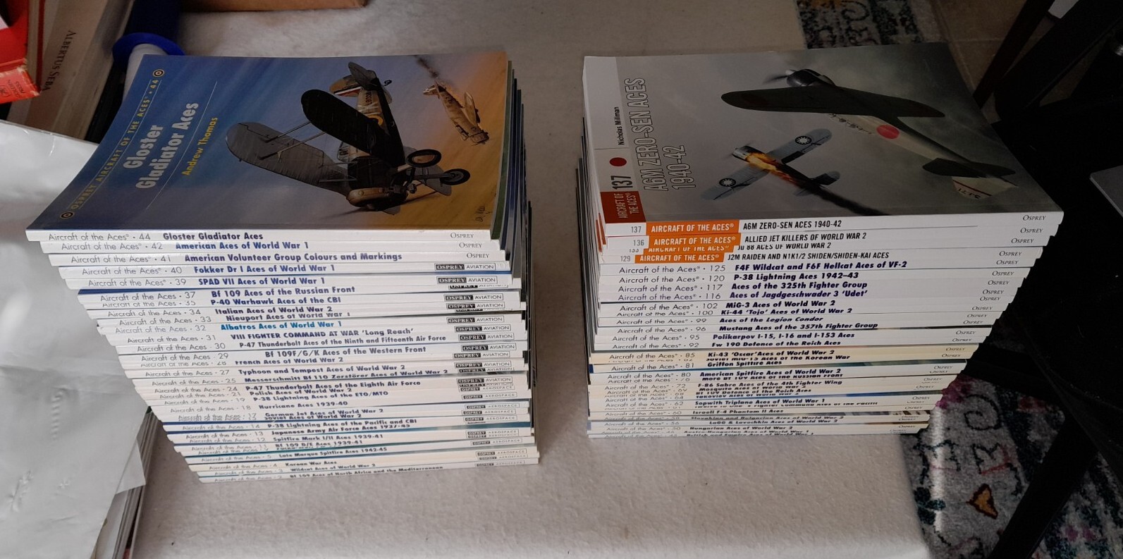 Lot of 62 Osprey Aircraft of the Aces Series, 1st printings, soft covers WW1 WW2