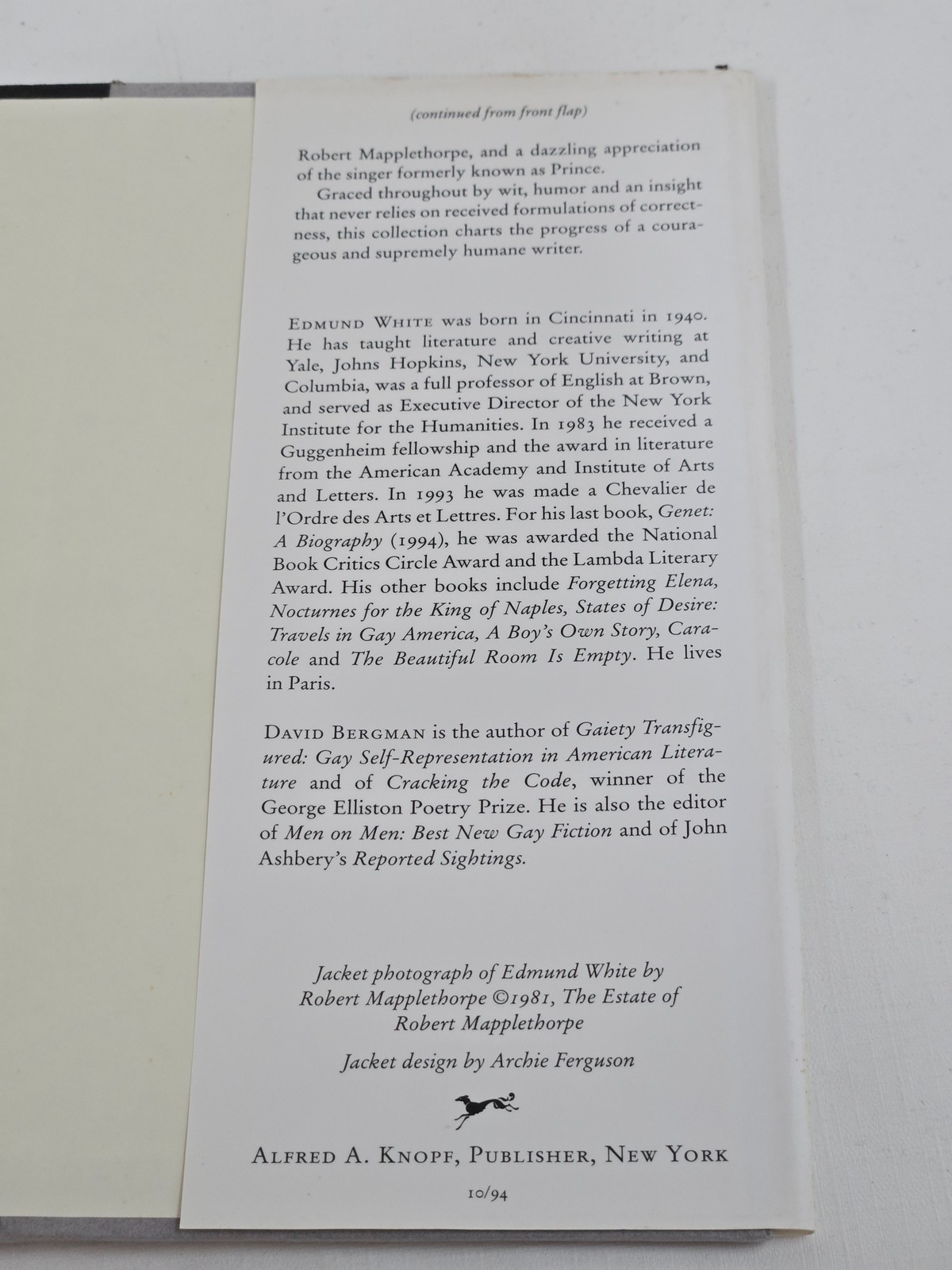 The Burning Library Essays Edmund White 1994 Alfred A Knopf Hardcover w/ Dust
