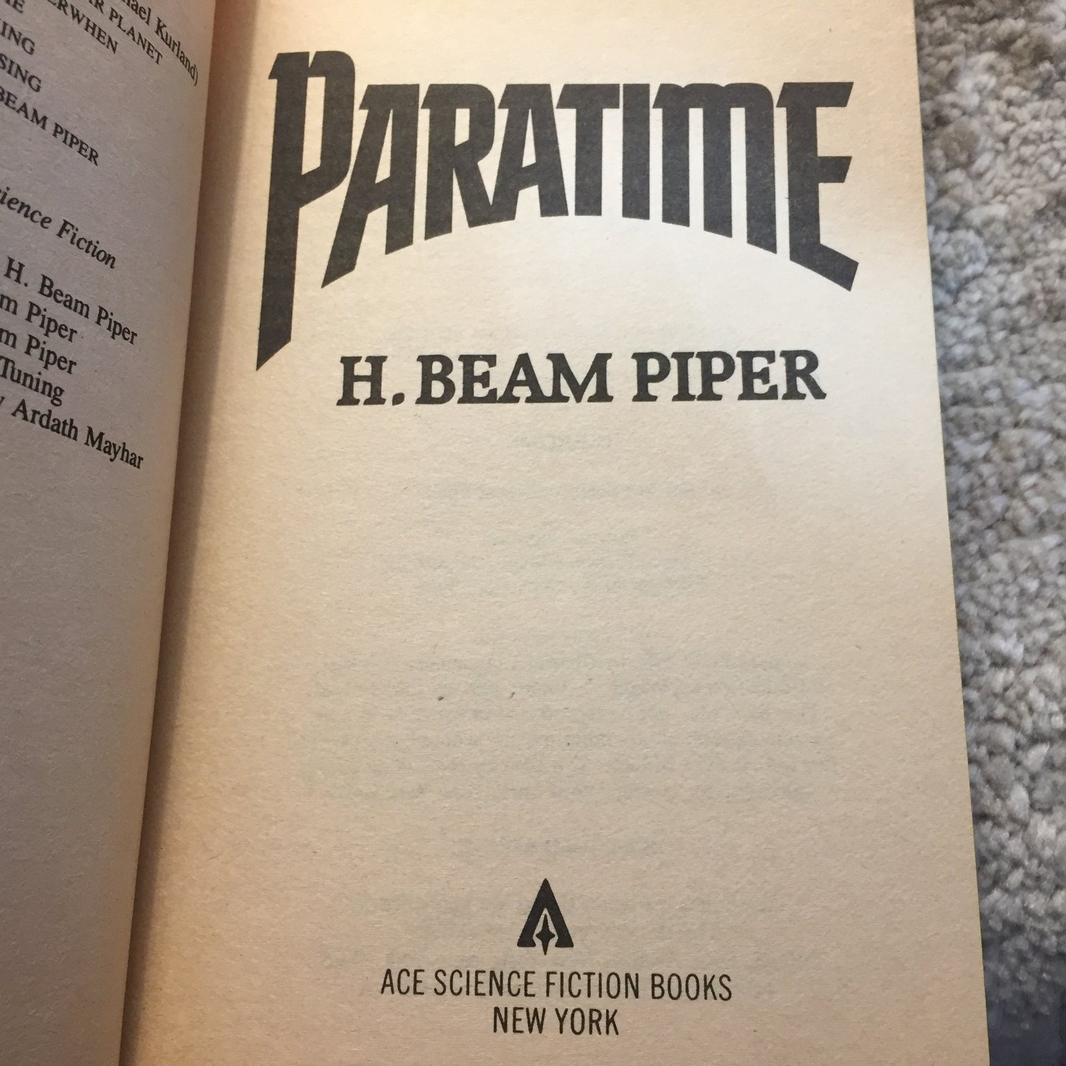 Paratime H. Beam Piper 1986 Ace Books Time Travel Science Fiction Paperback Book