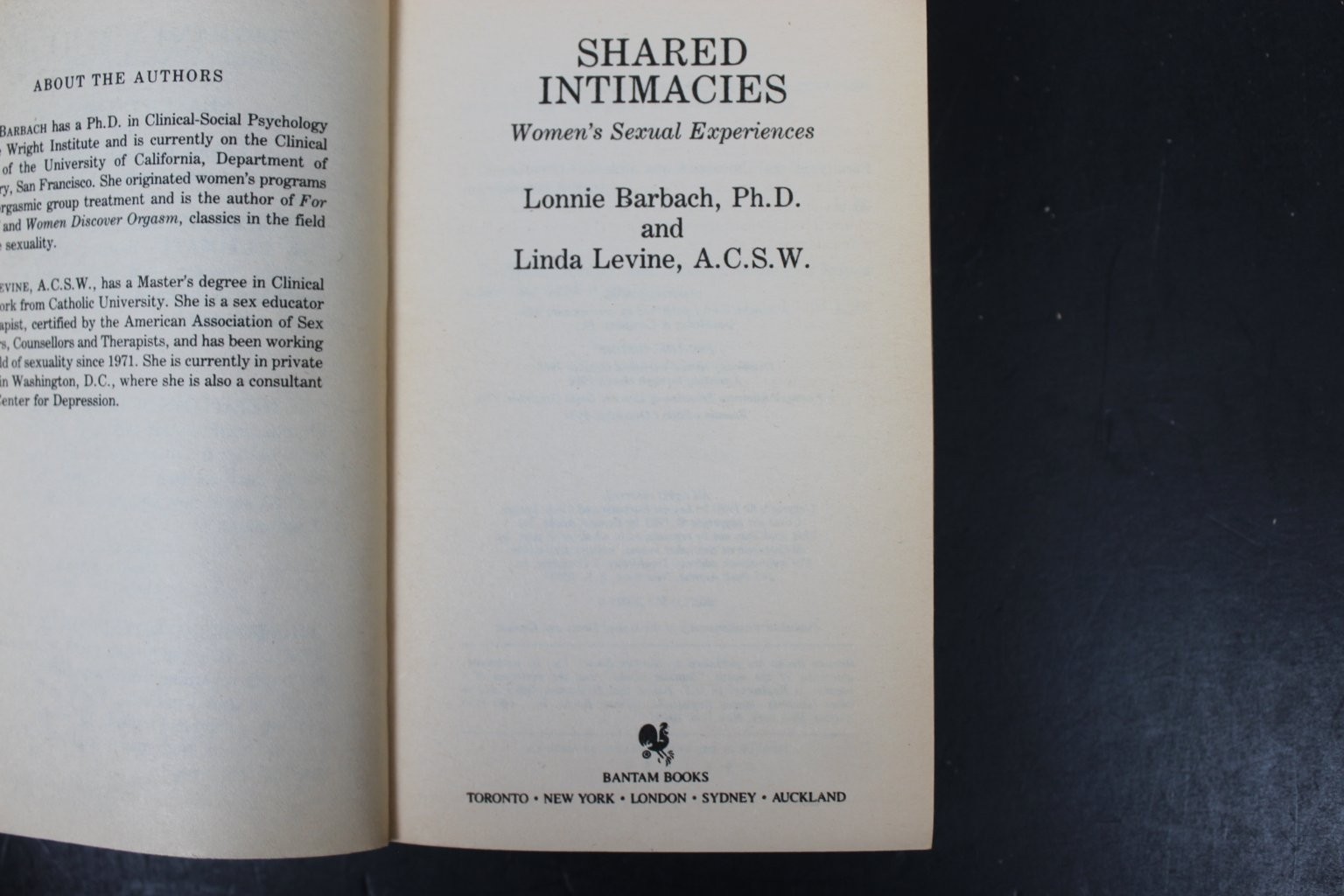 Shared Intimacies Women’s Sexual Experiences Barbach Levine 1981 Bantam PB