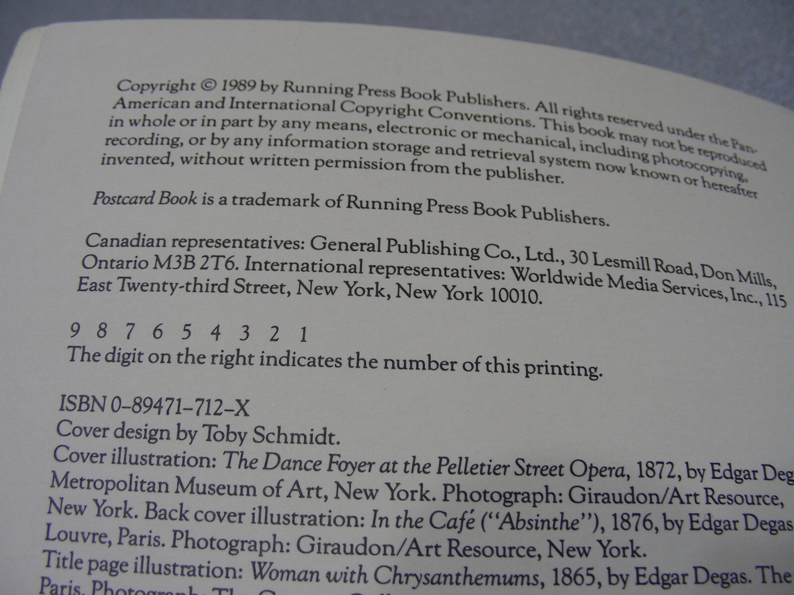 DEGAS – A POSTCARD BOOK – Vintage 1989 Postcard Book (Only 23 of 30 Postcards)