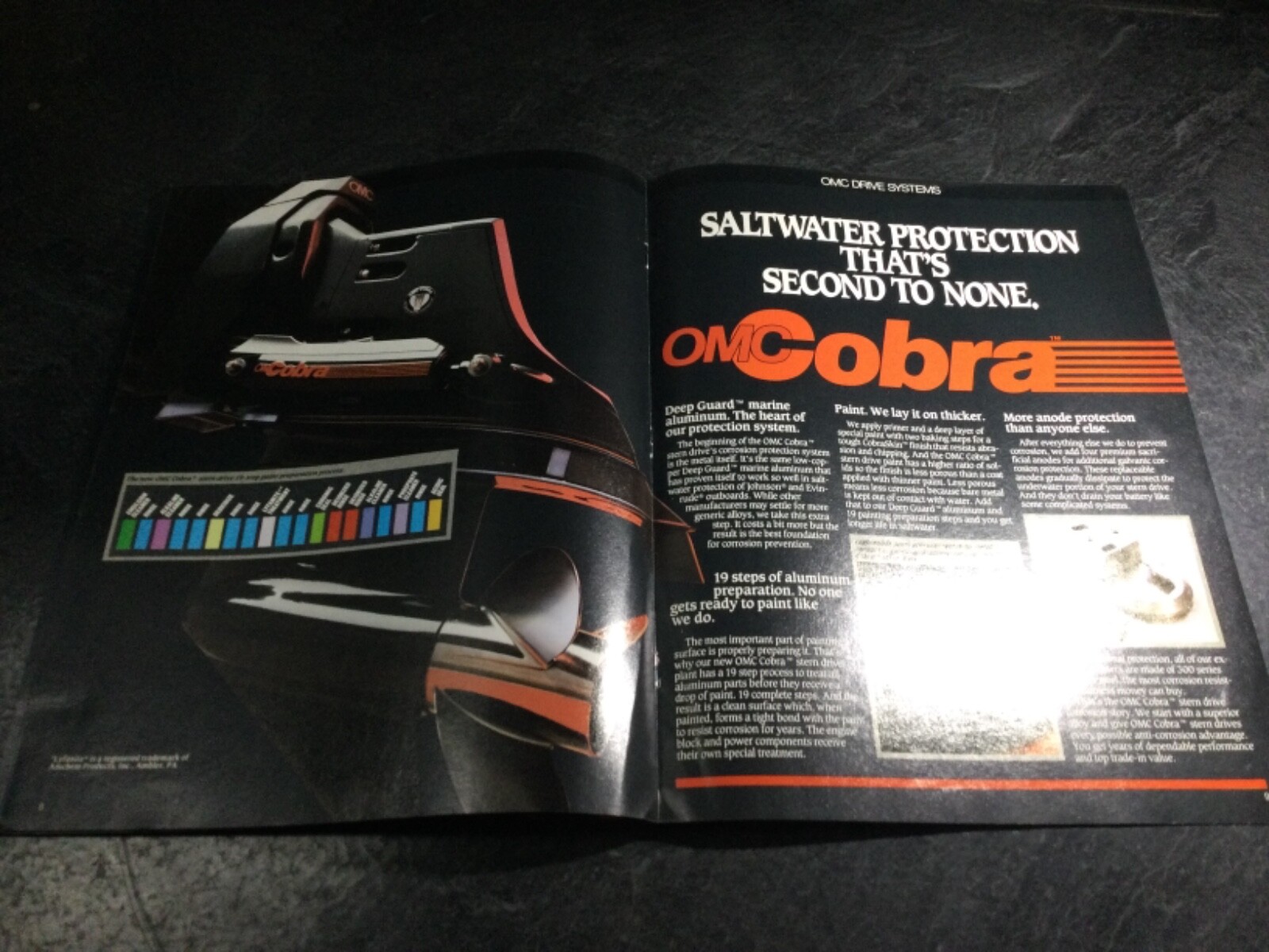 1985 OMC Cobra Stern drive Brochure Catalog 2.5L 3.0L 4.3L 5.0L 5.7L V8 4 cyl V6