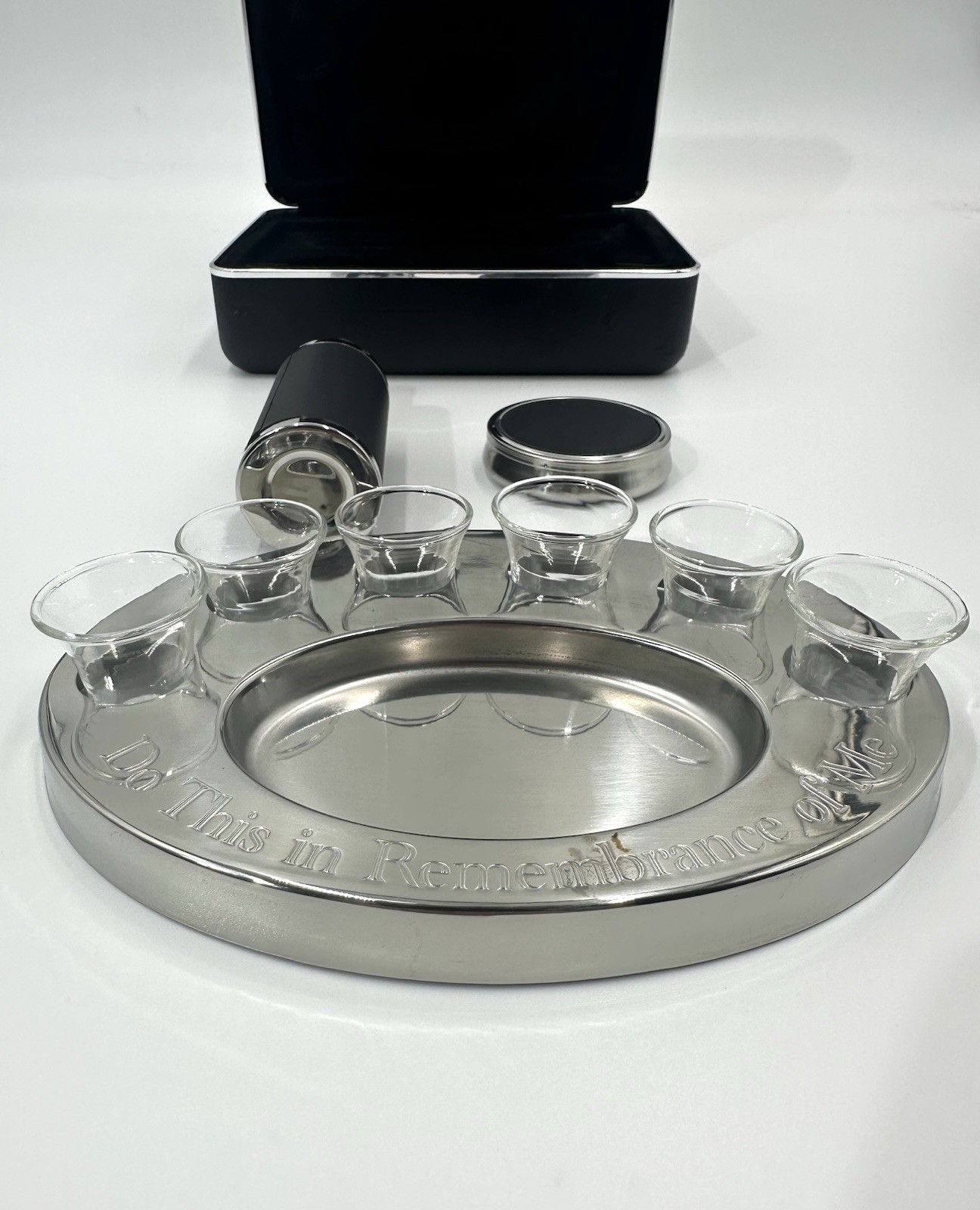 Legacy Portable Communion Set 6 Glasses Stainless Steel Host Wine Set Last Right