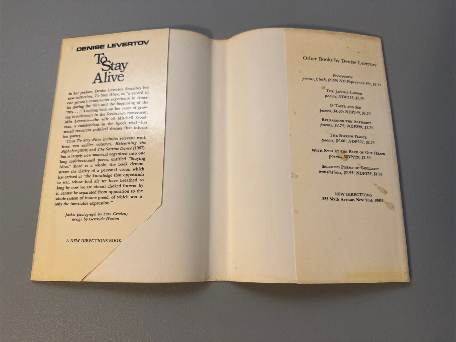 To Stay Alive by Denise Levertov Vintage Poetry Book 1971 2nd Printing HC DJ