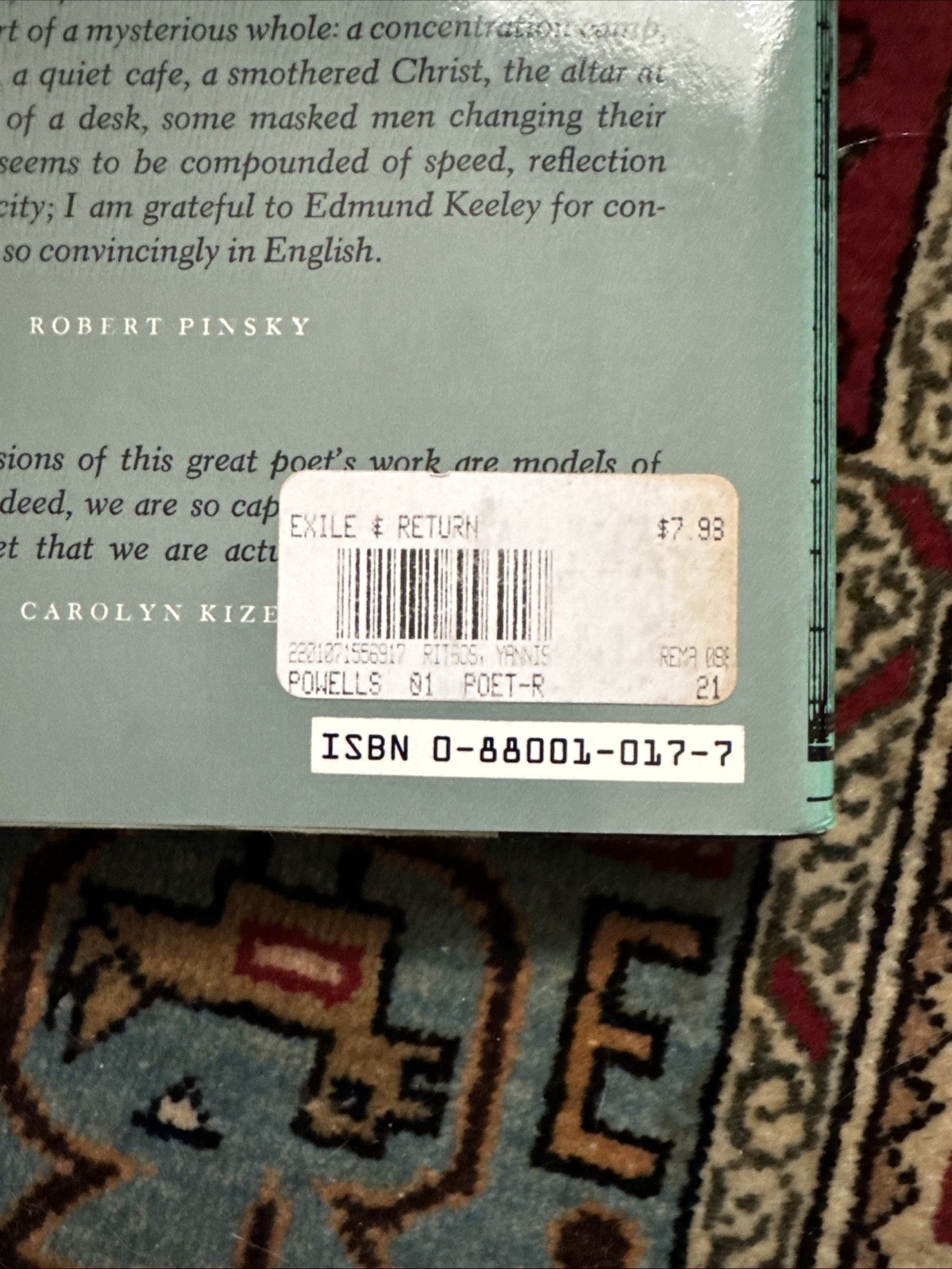 Selected Poems, 1967-1974: Exile and Return by Yannis Ritsos First Edition 1985