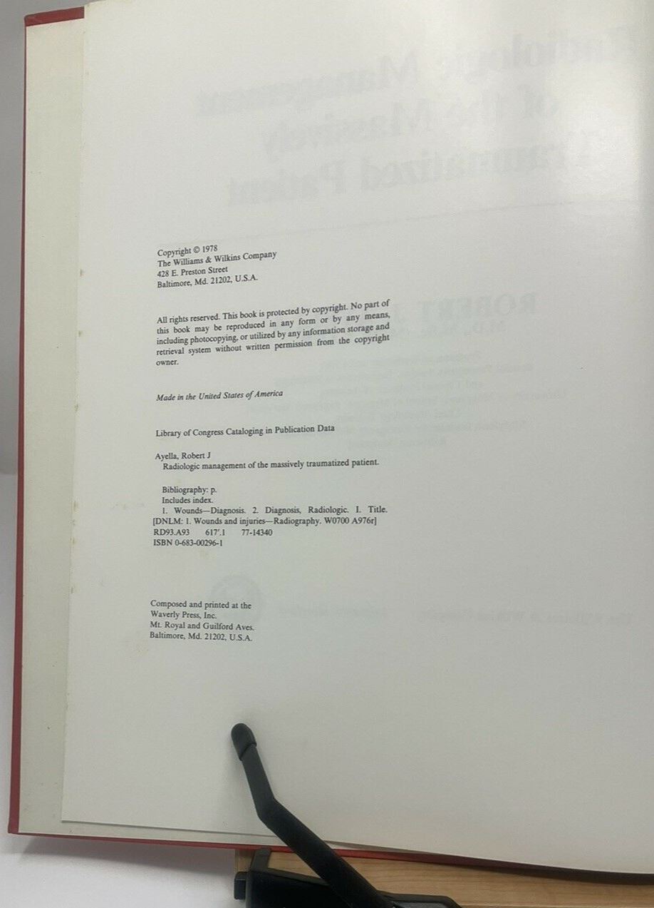 Radiological Management of the Massively Traumatized Patient Hardback 1978 C5