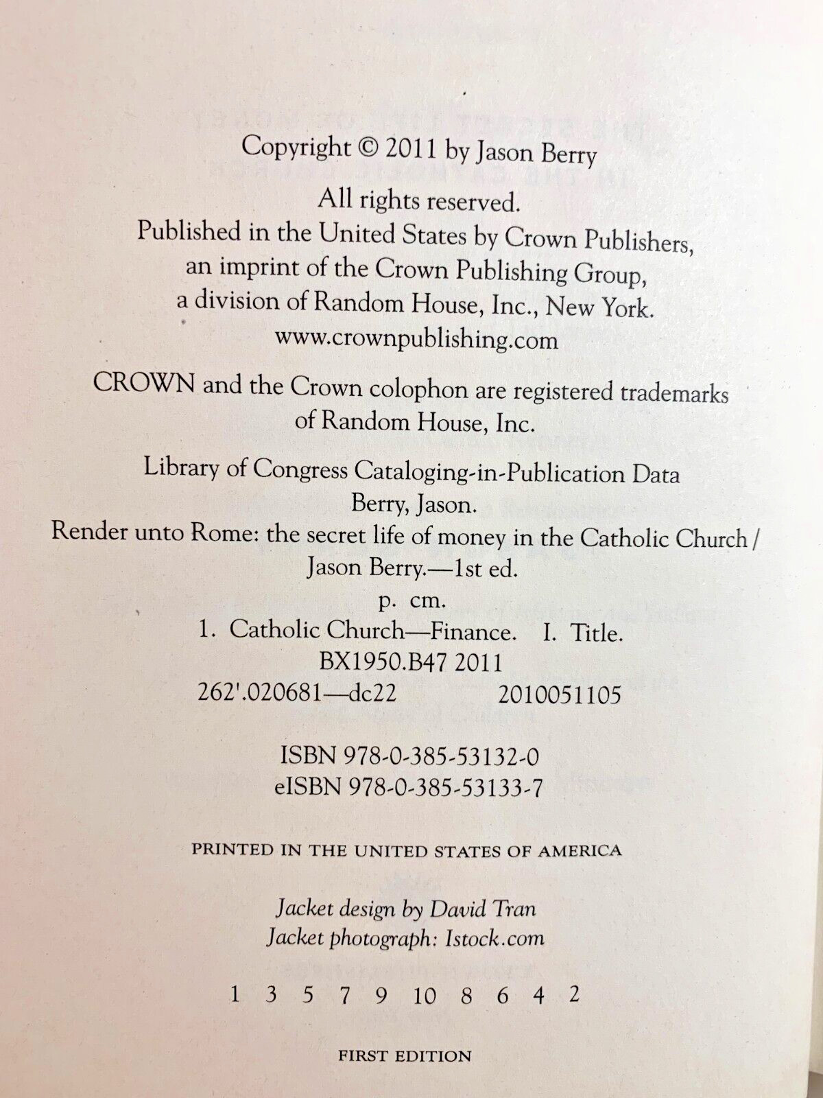 Render unto Rome by Jason Berry – 2011 – First Edition