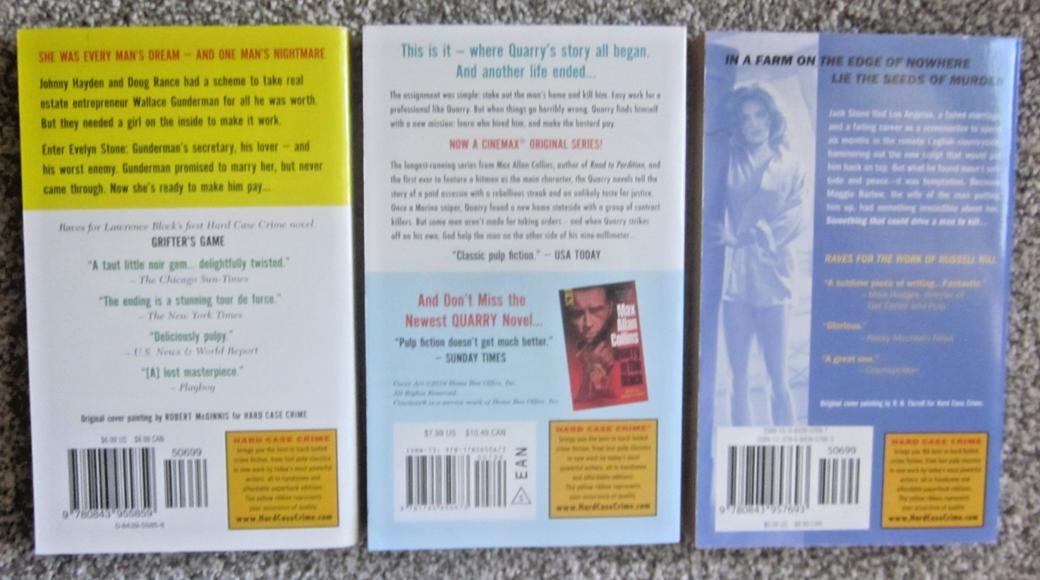 HARD CASE CRIME BOOK LOT / 4PB + 1HC / COLLINS, WESTLAKE, CRICHTON, BLOCK, HILL