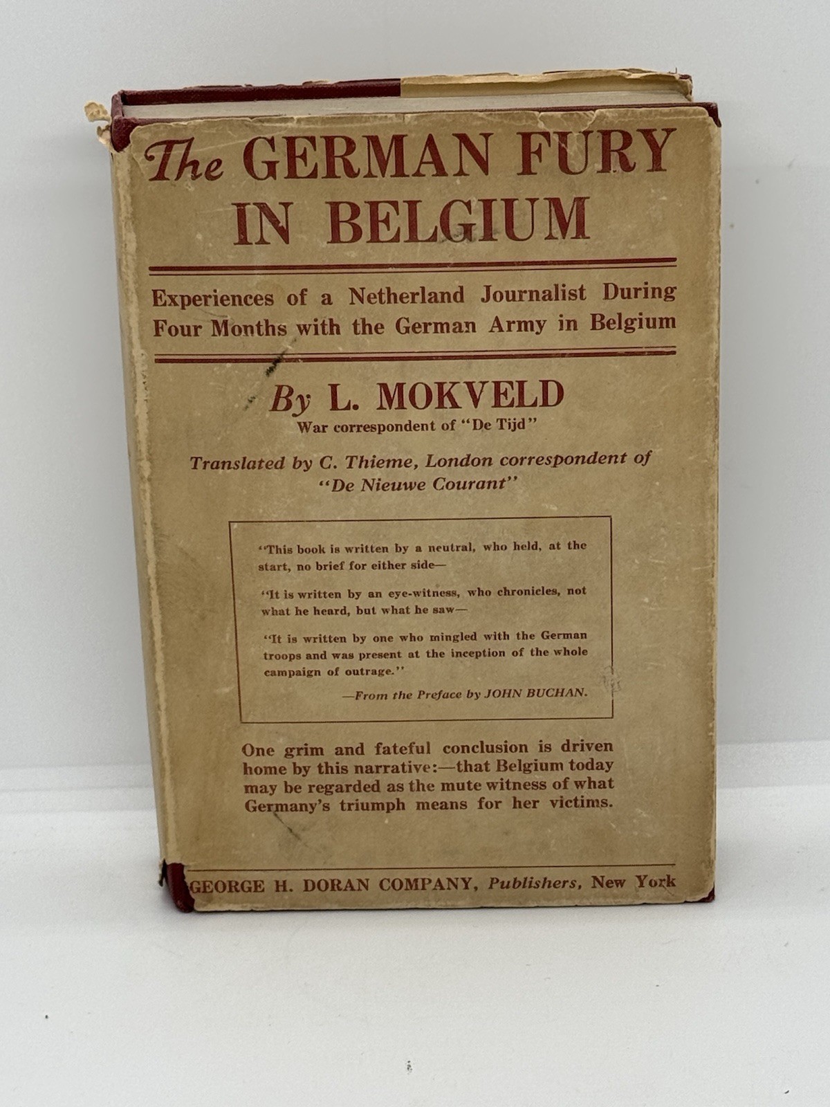 The German Fury In Belgium, Mokveld, WORLD WAR I,Original Dust Cover, 1st USA Ed