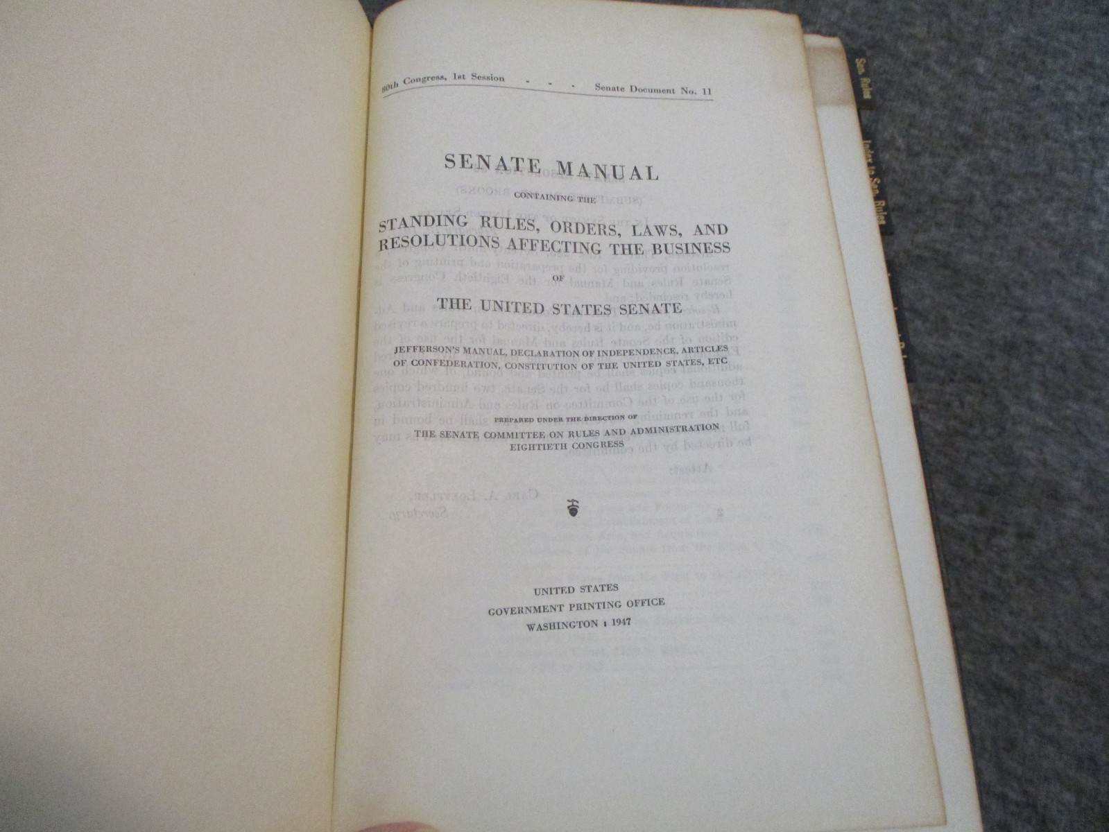 SENATE MANUAL(4) UNITED STATES RULES 1947-57-63-75 -SENATOR JOHN SPARKMAN ESTATE