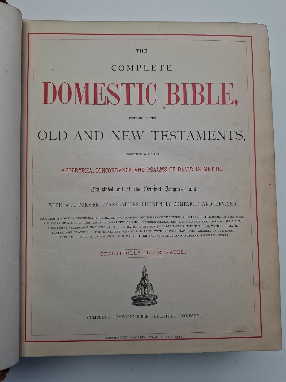 Antique 1873 Complete Domestic Bible Illus. Leather Apocrypha Maps Travels