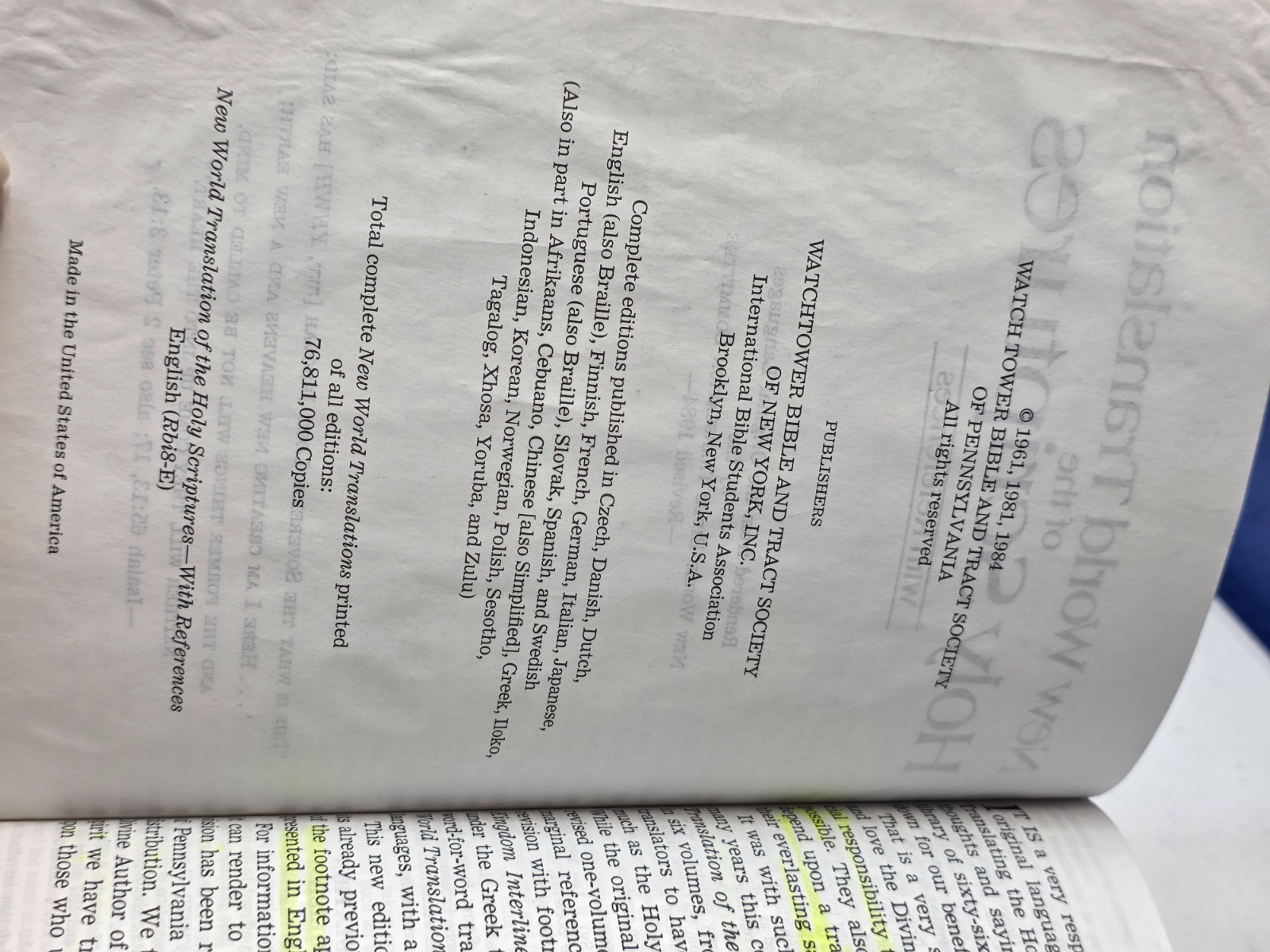 VTG Black Leather (?) New World Translation Of The Holy Scriptures 1984