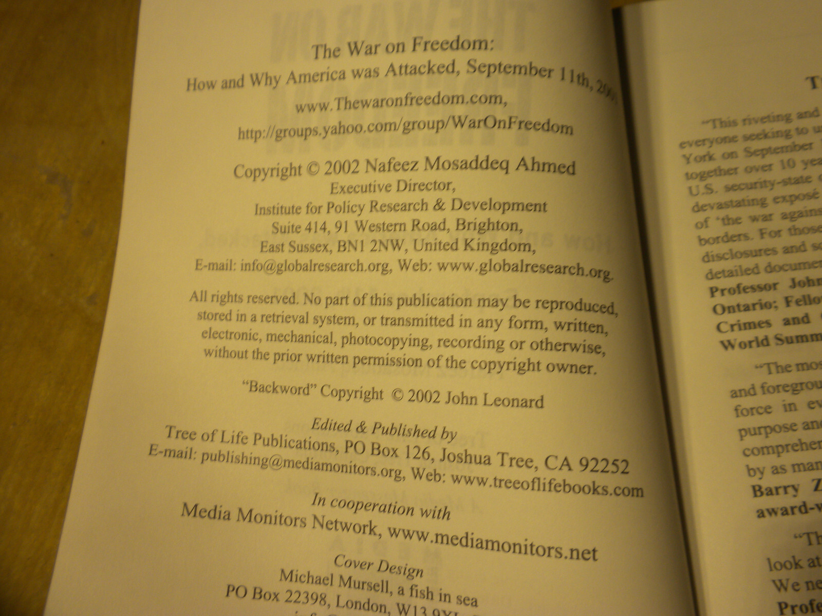 The War On Freedom 9-11-01 How And Why America Was Attacked 2002 Paperback Book