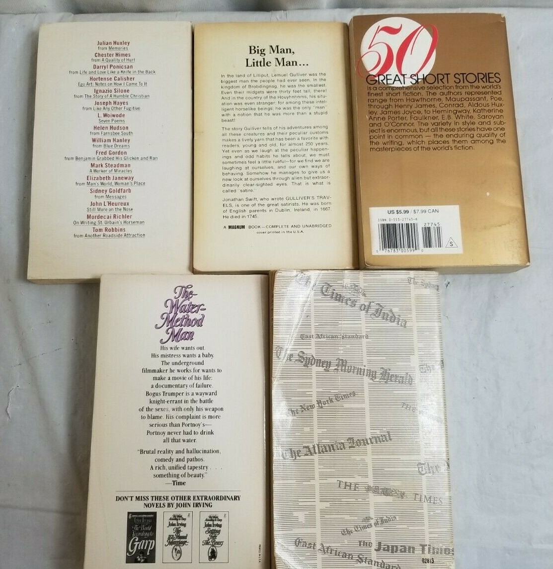 Lot of 5 MISCELLANEOUS Paperback Books GULLIVERS TRAVELS, Short Stories, Method