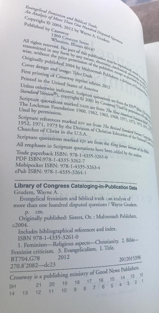 EVANGELICAL FEMINISM & BIBLICAL TRUTH ~W. GRUDEM ~2012 ~100+ DIPSPUTED QUESTIONS