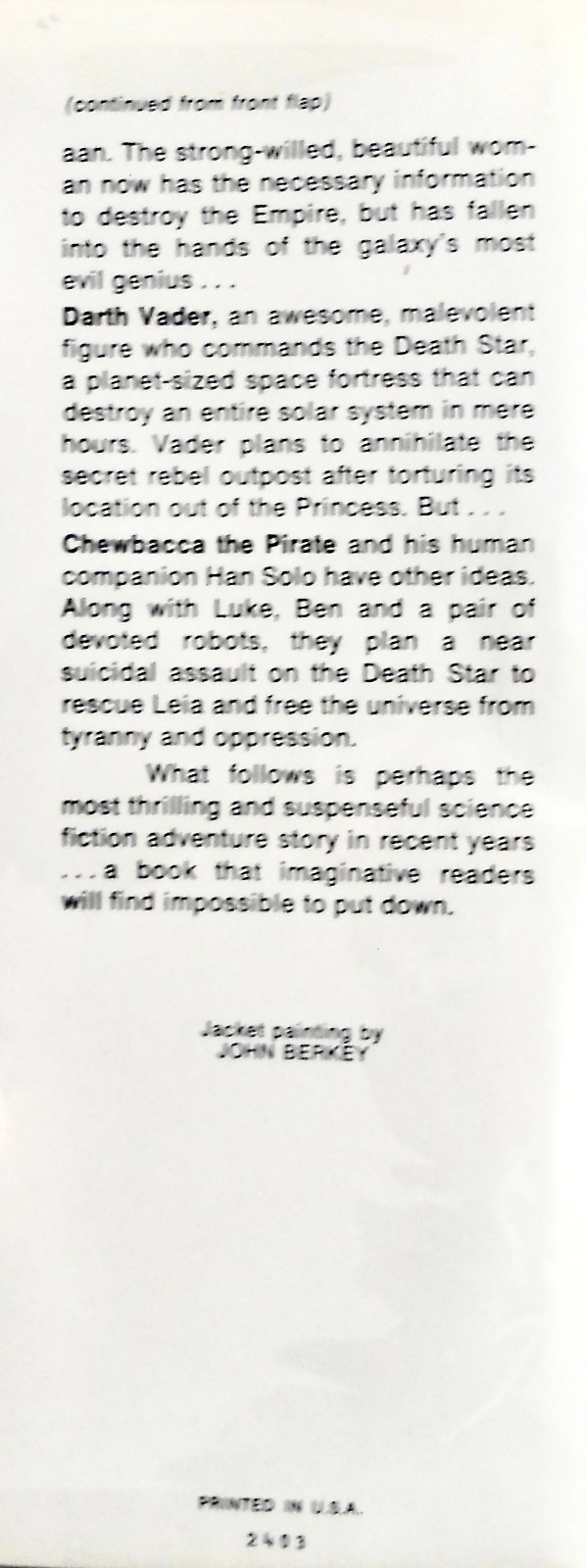 George Lucas. STAR WARS. Del Rey, 1976. 1st HC/DJ/S27. Film Novelization. Scarce