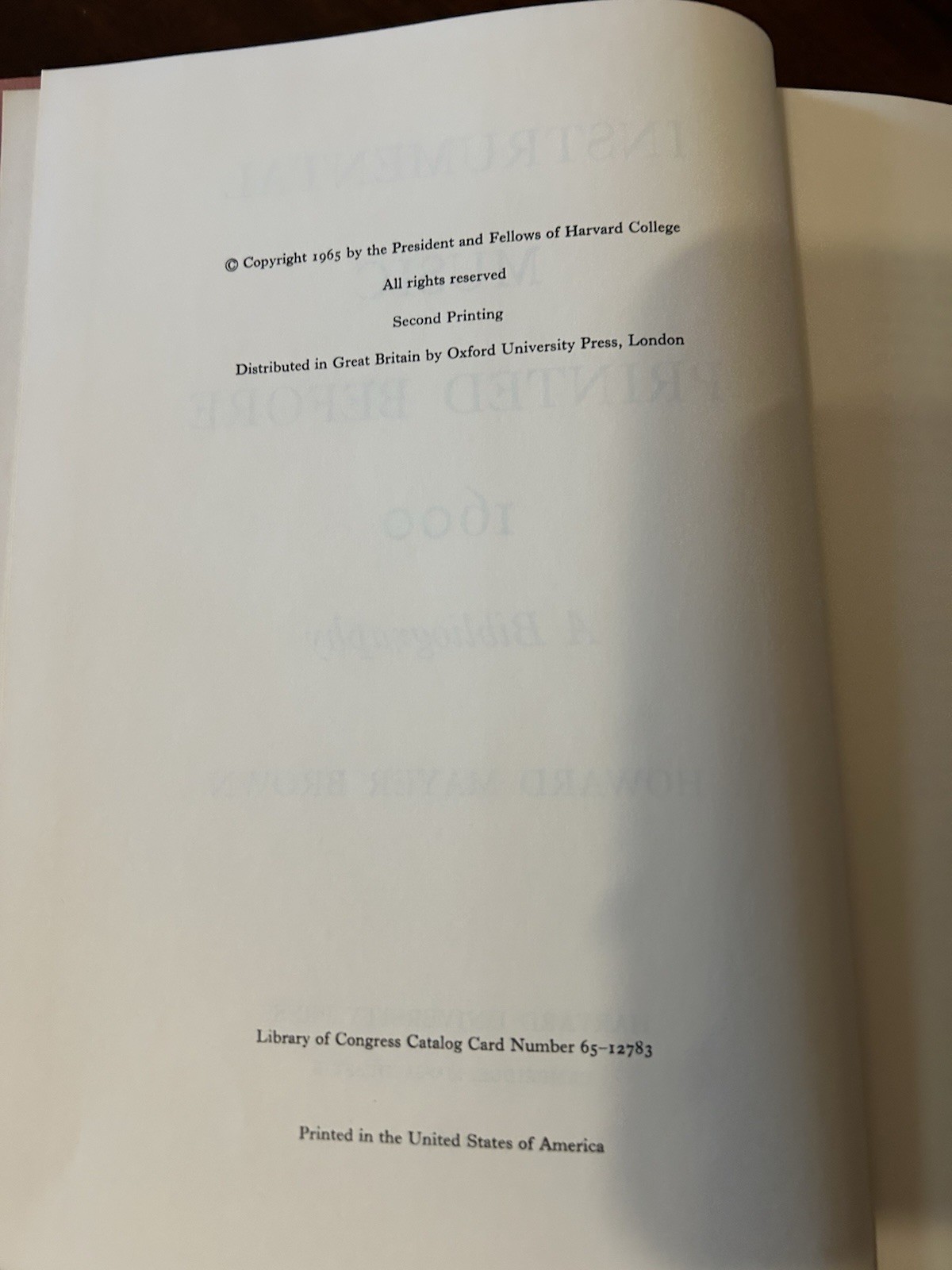 Instrumental Music Printed Before 1600 : A Bibliography Howard Mayer Brown VTG