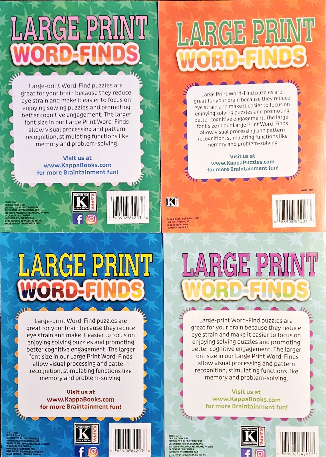 Set Of 4 Large Print Word-Finds Puzzle Books by Kappa 80 Pages Each Assorted New