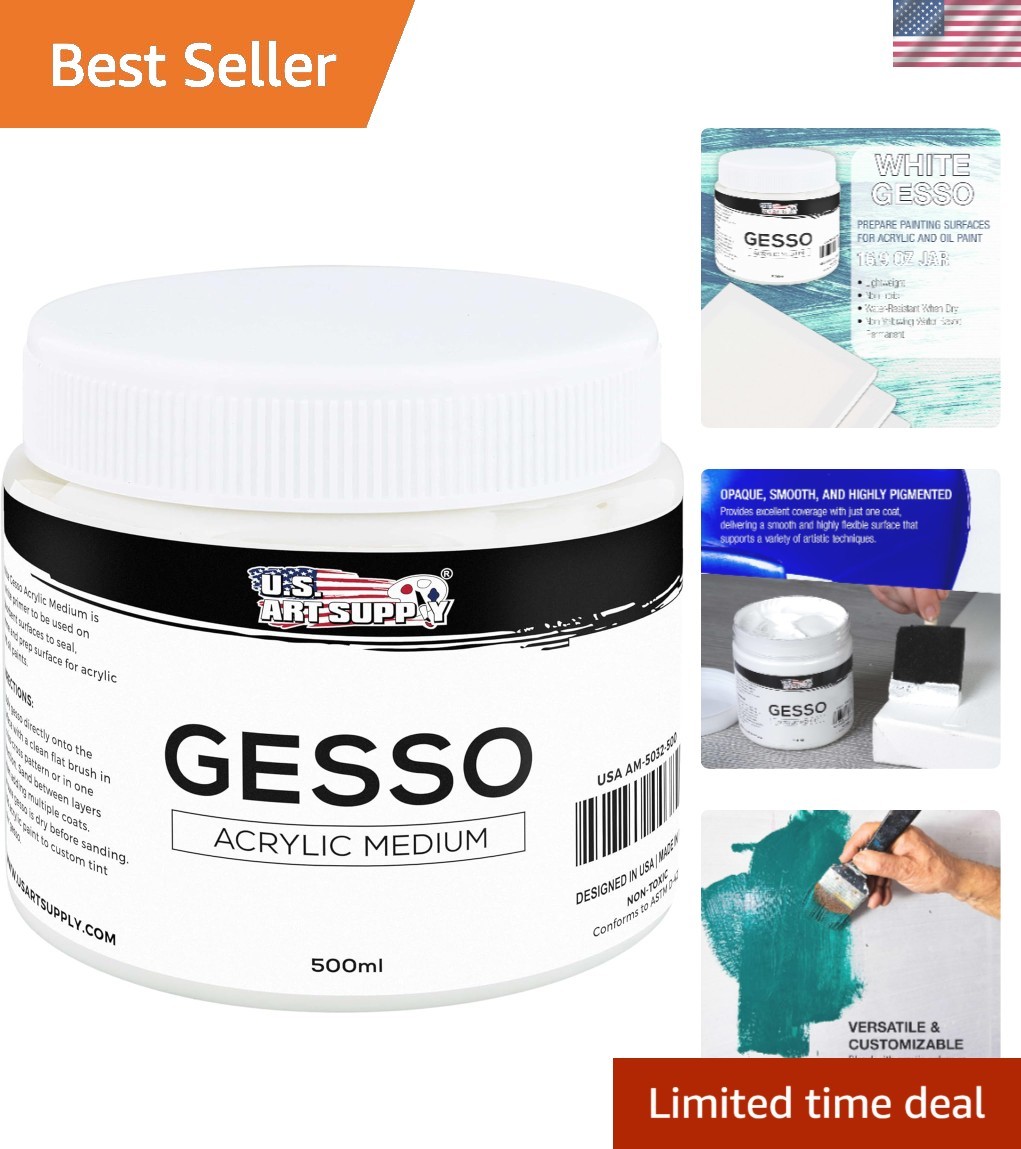 White Gesso Primer 16.9oz – Non-Toxic Gel for Artists‘ Canvas Prep