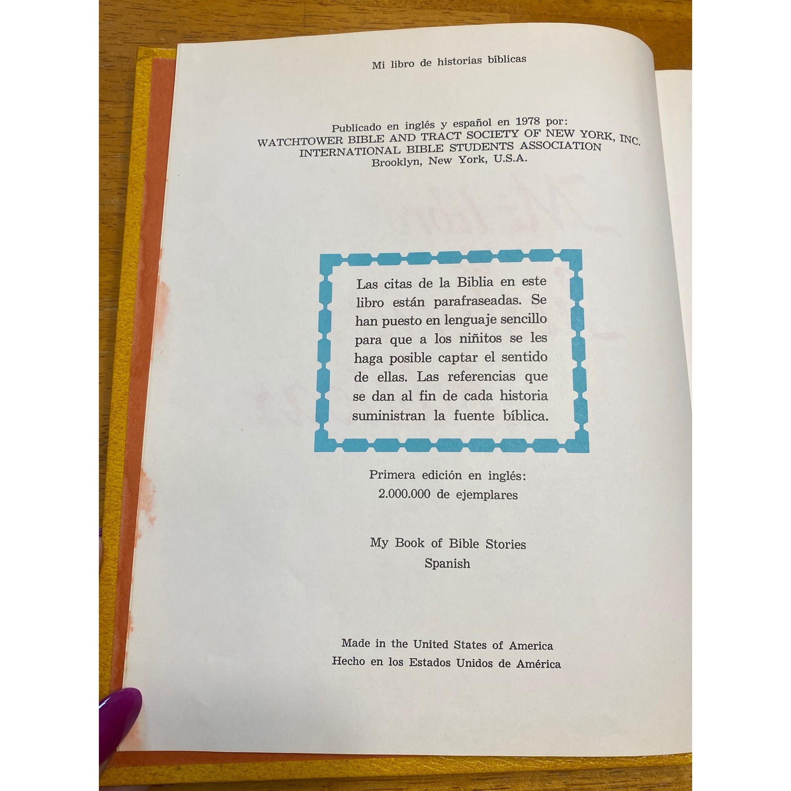 Mi Libra De Historias Biblical Bible Stories Book Children Spanish Vintage 1978