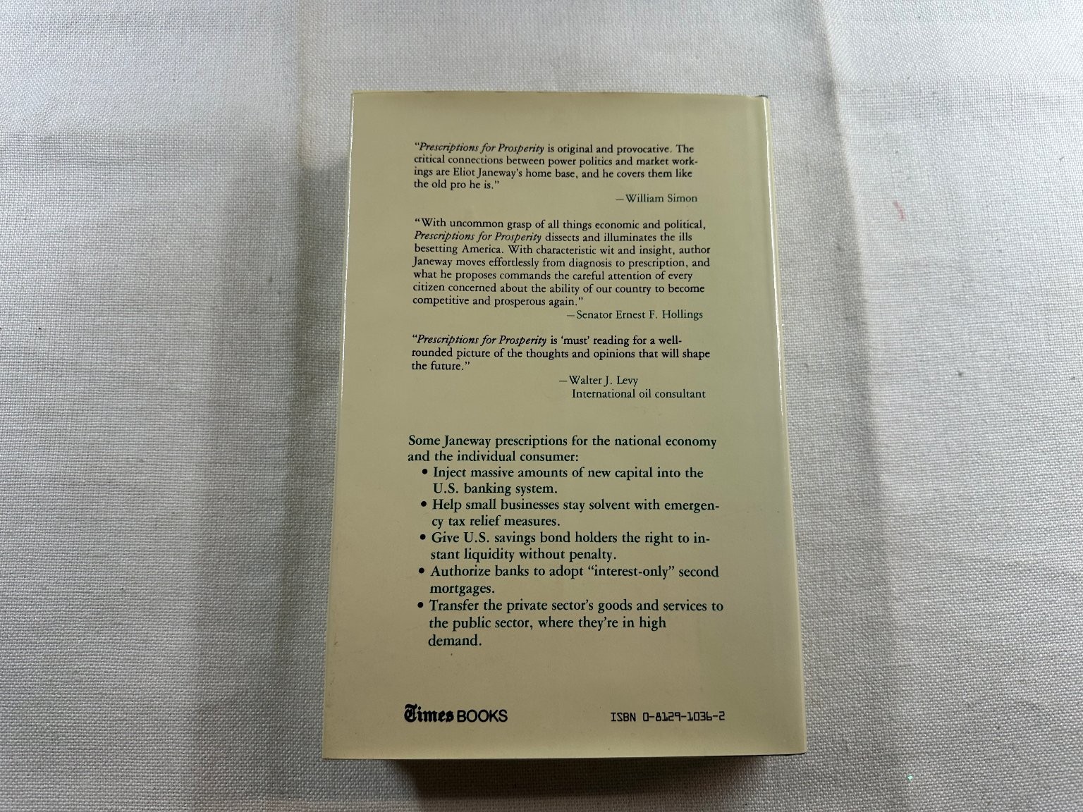 Prescriptions for Prosperity Eliot Janeway 1983 First Printing Economics Times
