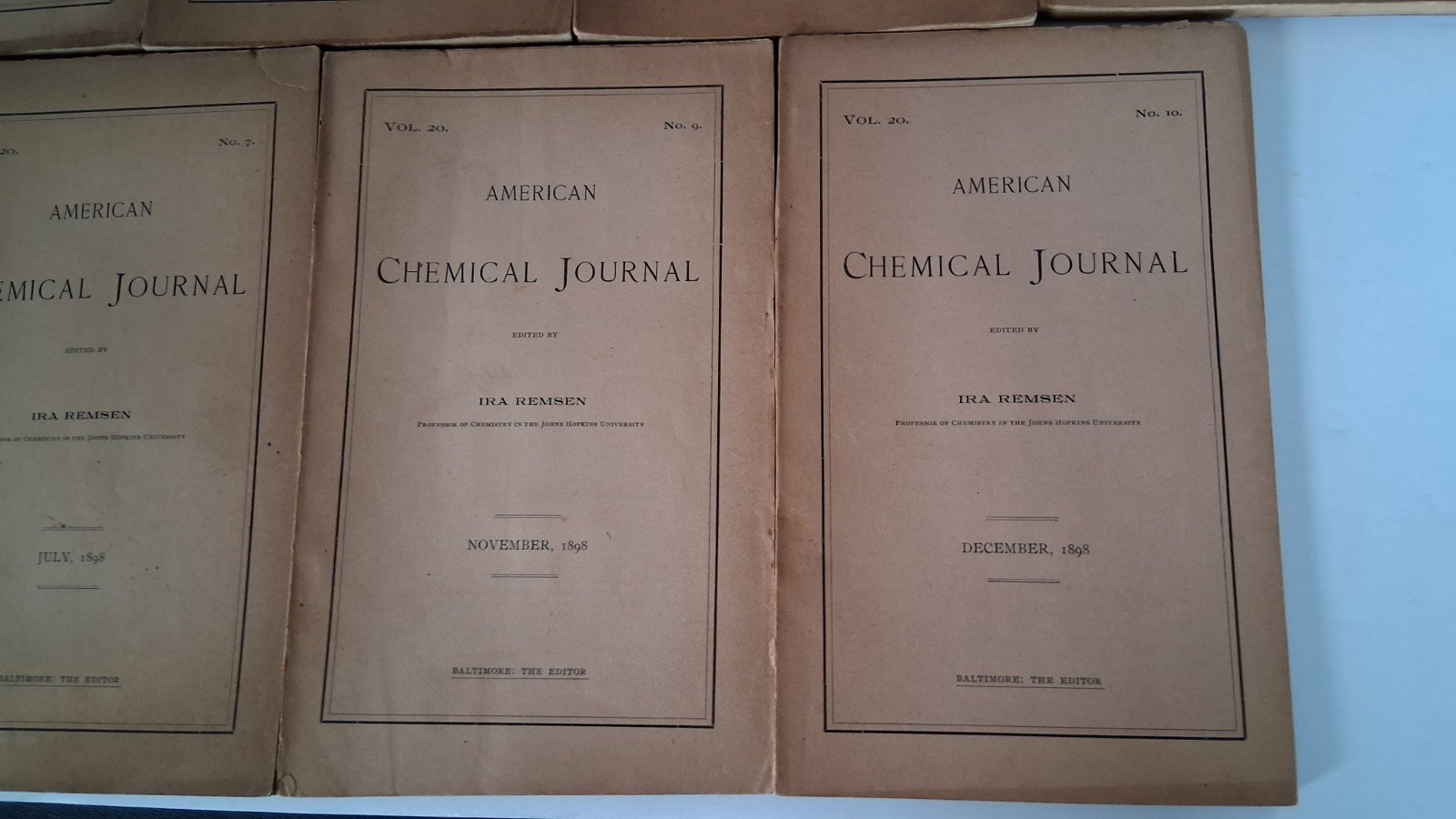 Rare Antiquarian Chemical Journal Set Ira Remsen 1898 Vol 20 No 1 2345679 10