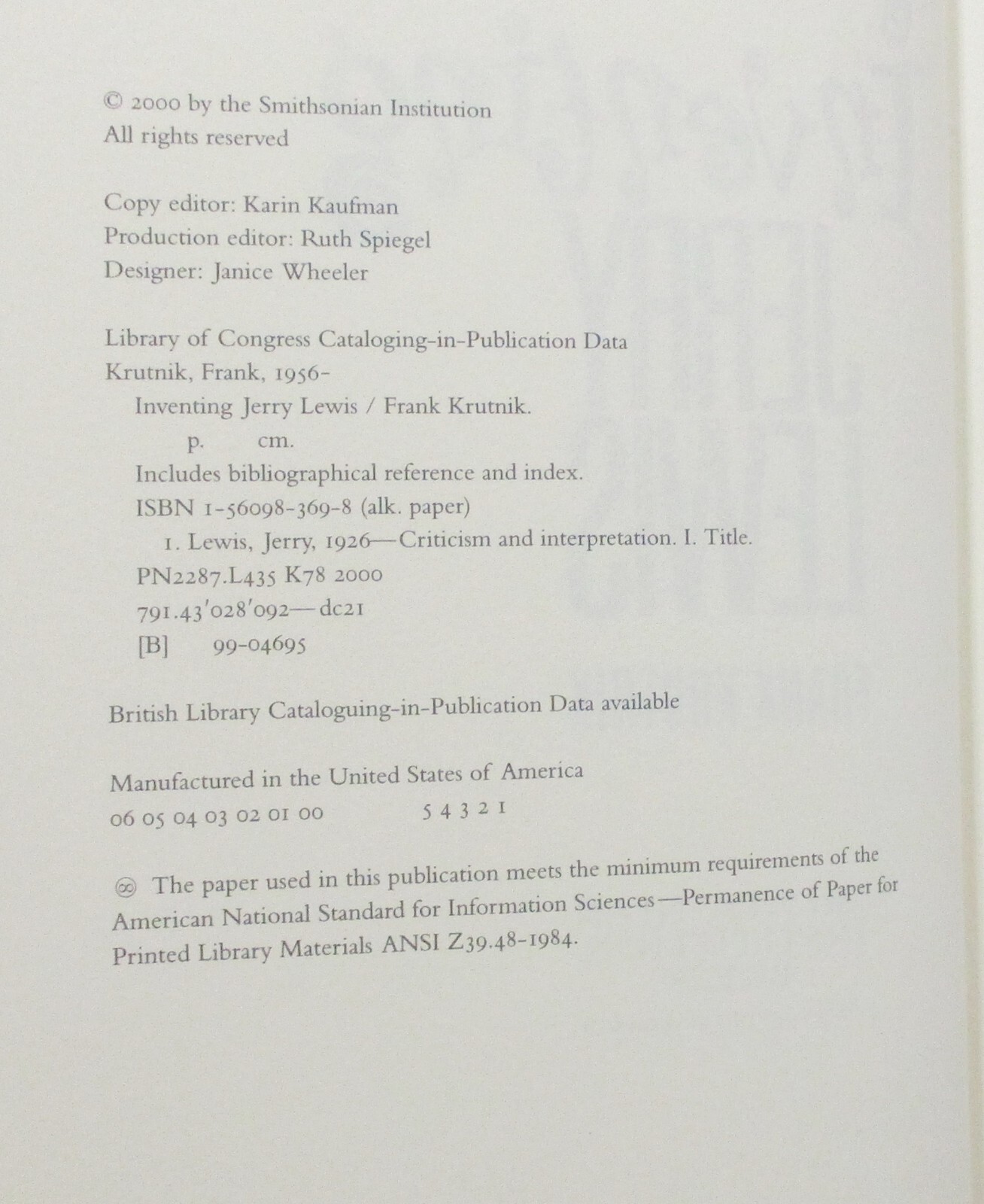 „Inventing Jerry Lewis“ Hardcover Book (2000) Frank Krutnik – First Edition