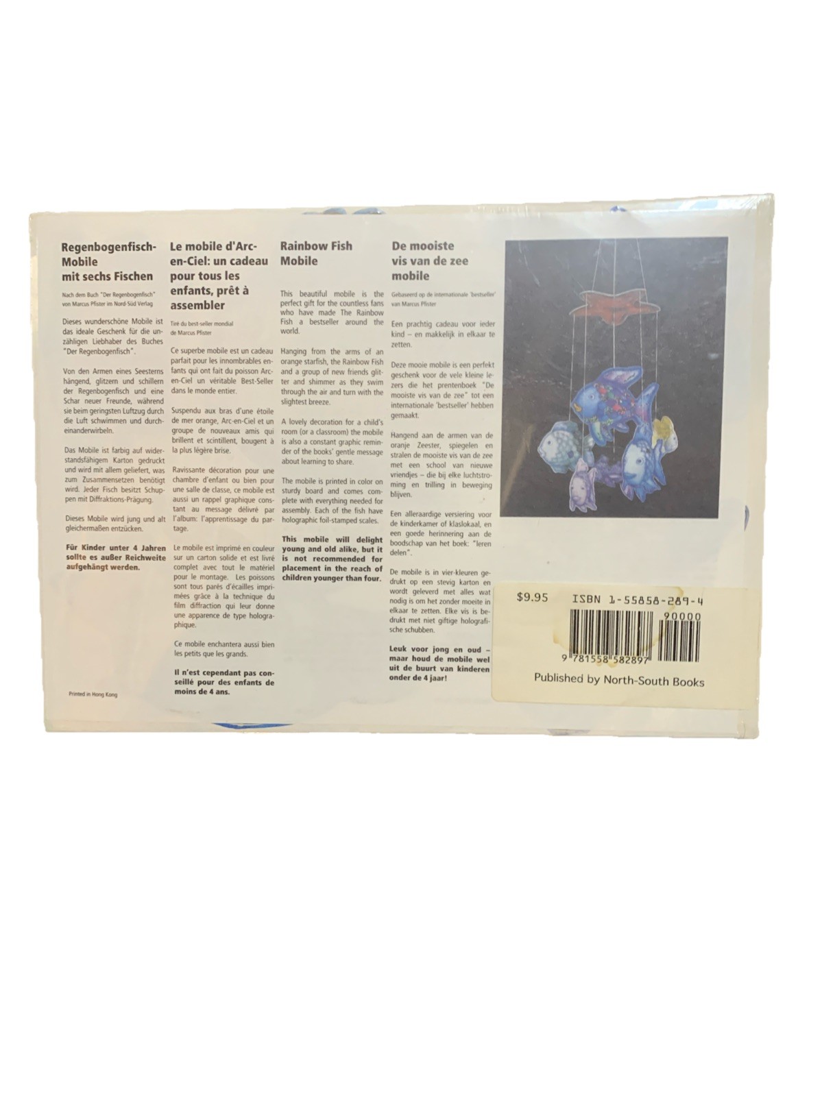 Rare VTG THE RAINBOW FISH MOBILE By Marcus Pfister 1992 Printed In Hong Kong NOS