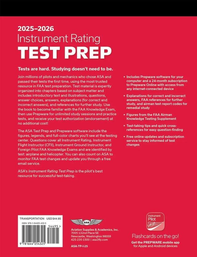 ASA 2025-2026 Instrument Rating Test Prep With Prepware Software