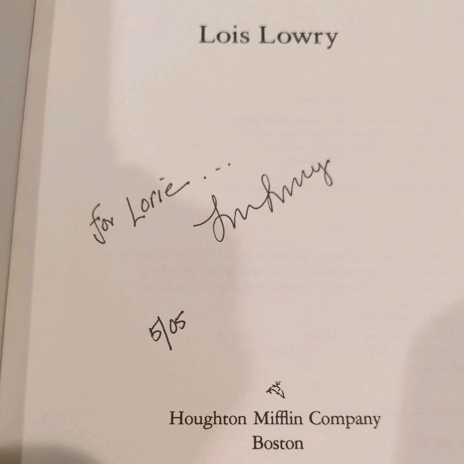 SIGNED The Giver by Lois Lowry Signed and Dated~ Hardcover/Dj 19th printing