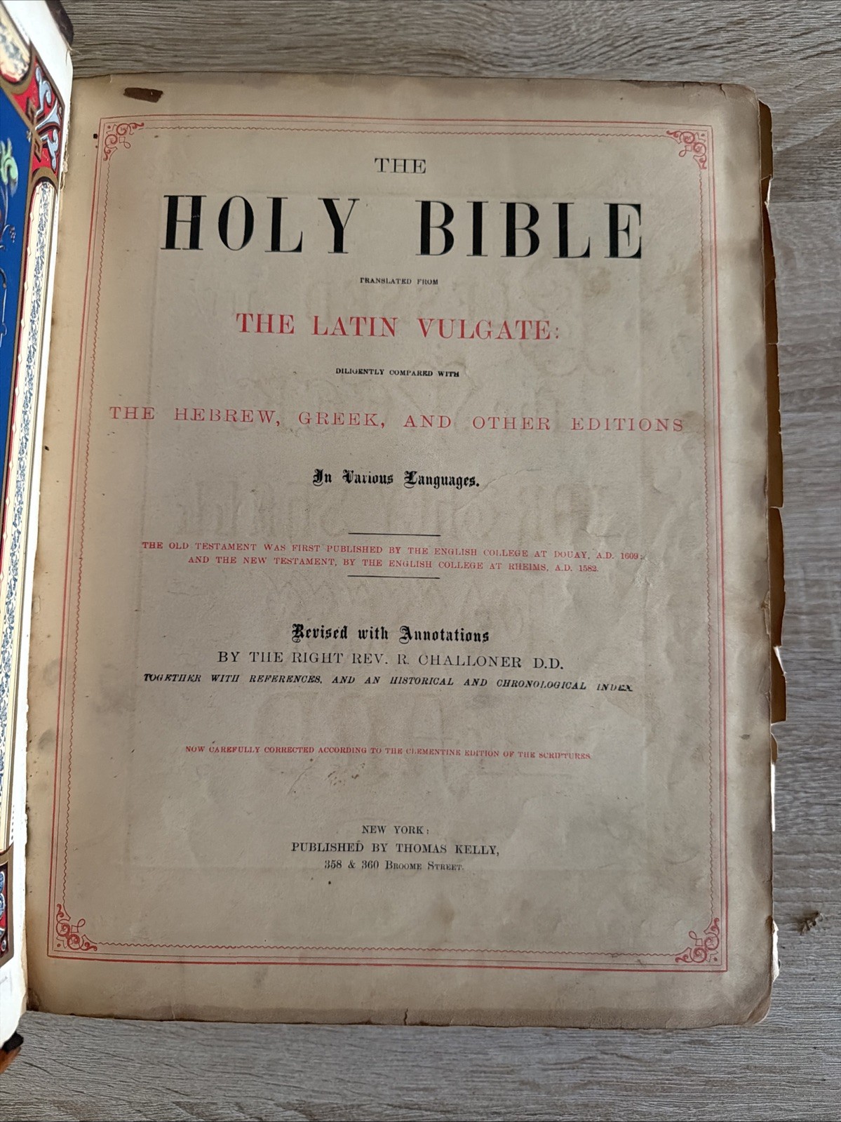 Antique 1800s The Holy Bible Revised with Annotations by the Rev. R. Challoner