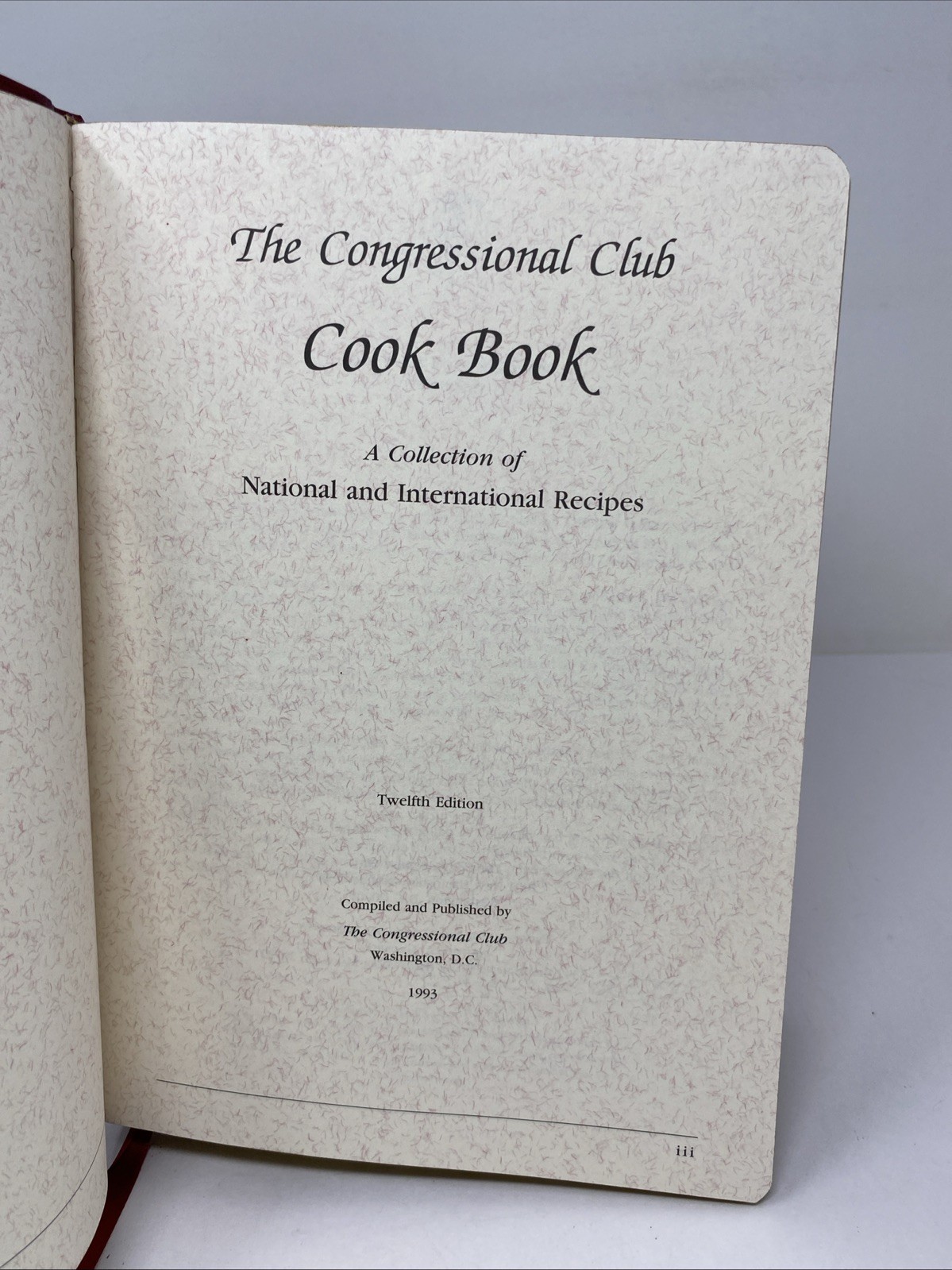 The Congressional Club Cook Book 1993 Red Faux Leather Cookbook