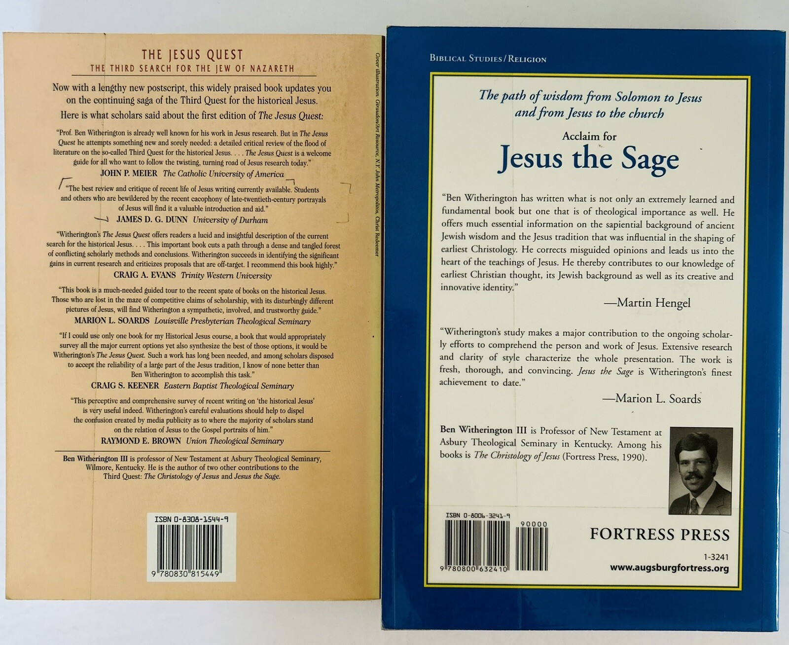 Jesus Quest and Jesus The Sage by Ben Witherington III (bundle Of 2) VERY GOOD