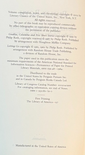 Philip Roth. Novels and Stories 1959-1962. Library of America. HC. Slipcase.