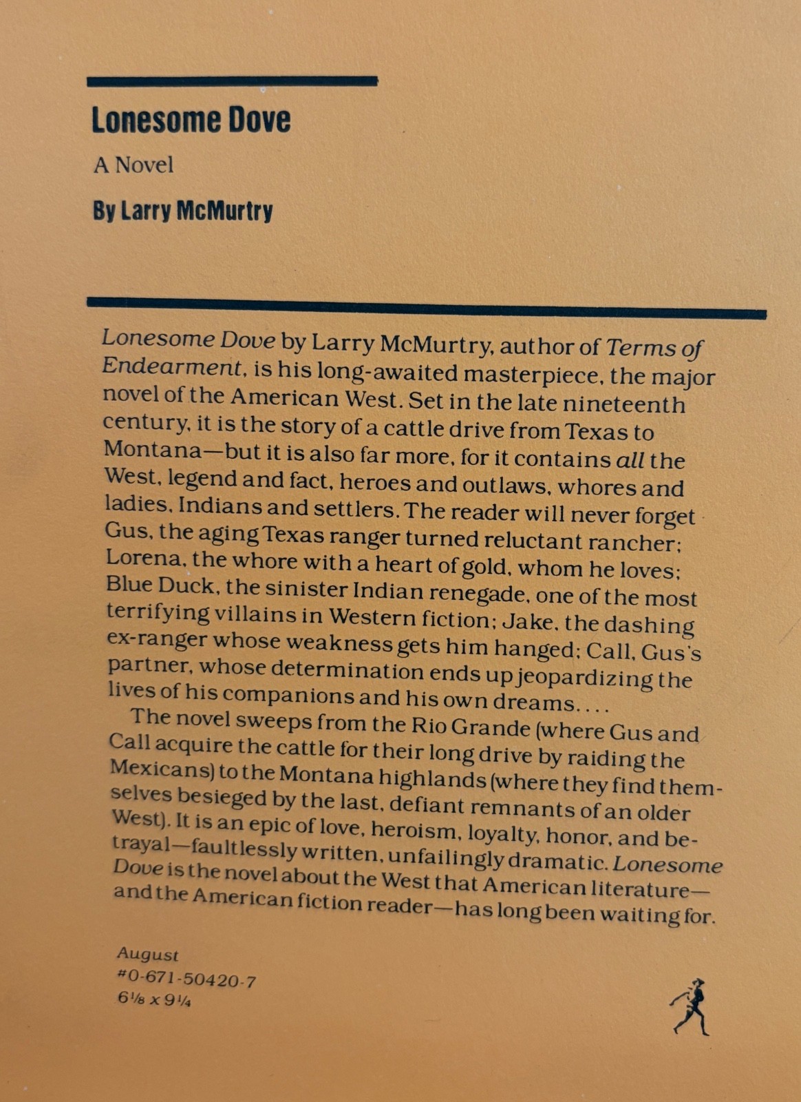 LONESOME DOVE by Larry McMurtry, Advance Uncorrected Proofs, Unread, Fine
