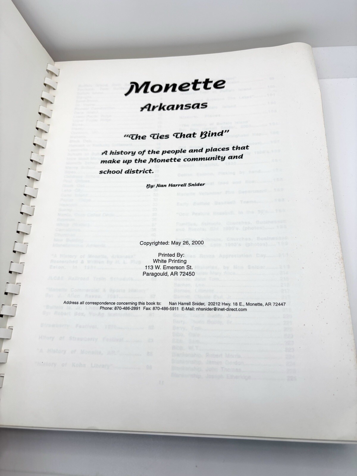 Monette Arkansas • Local History | Nan Harrell Snider | 2000 • Spiral Bound